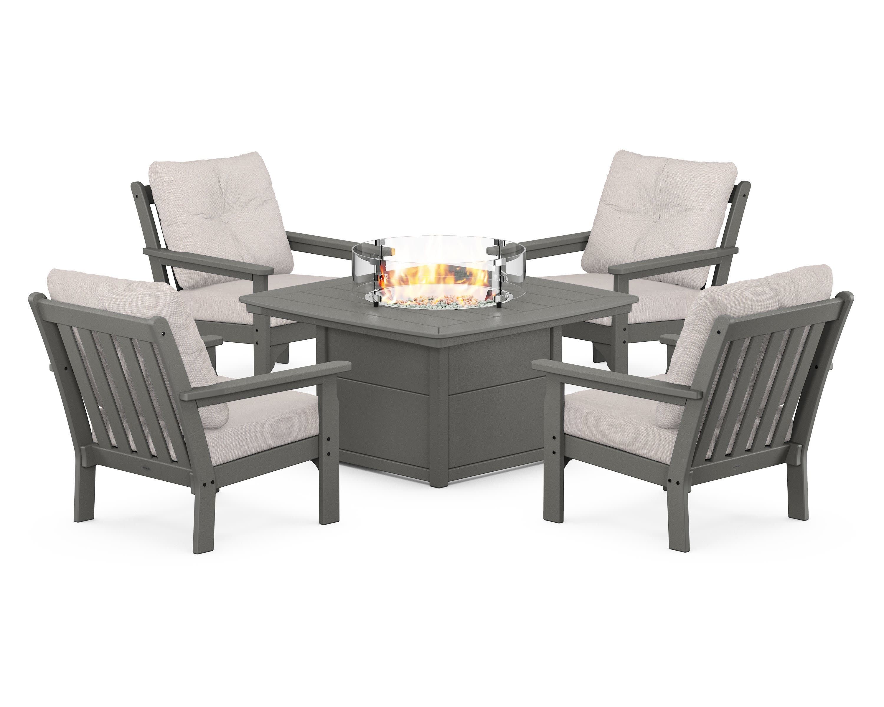 Vineyard 5-Piece Conversation Set with Fire Pit Table