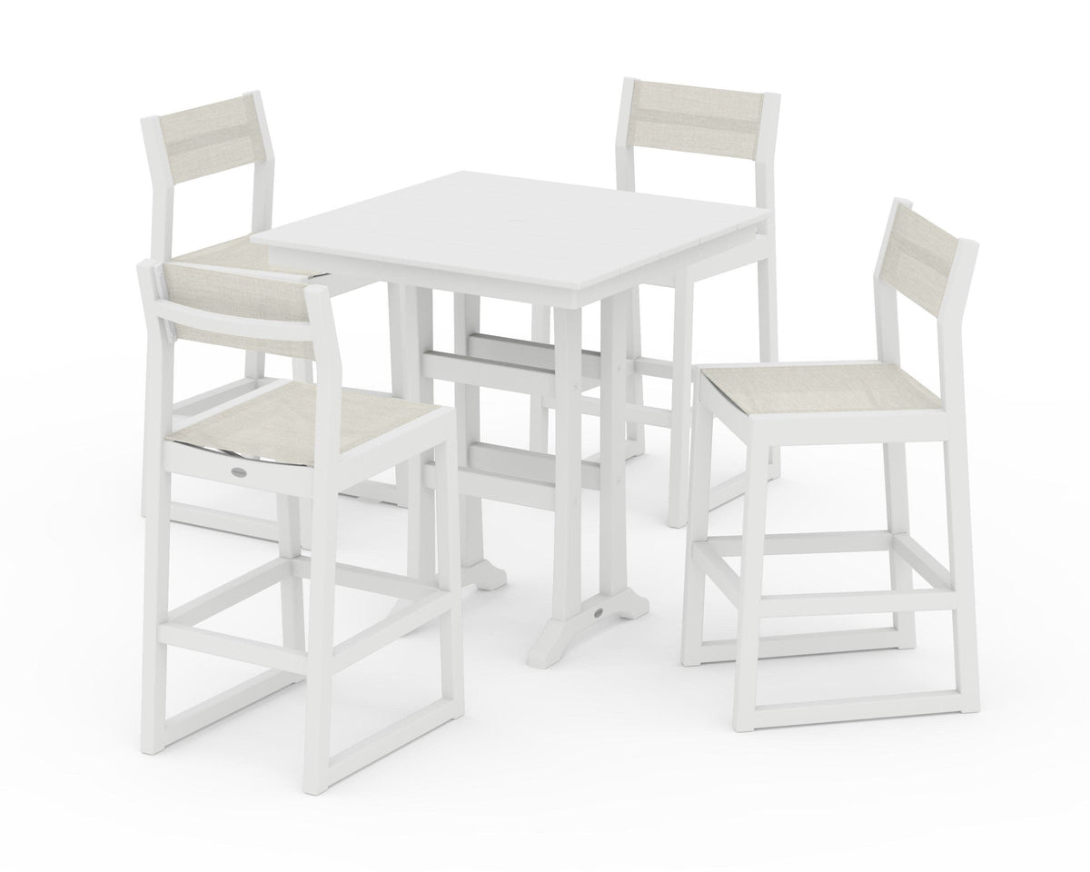 EDGE Sling Arm Chair 5-Piece Farmhouse Bar Set with Trestle Legs