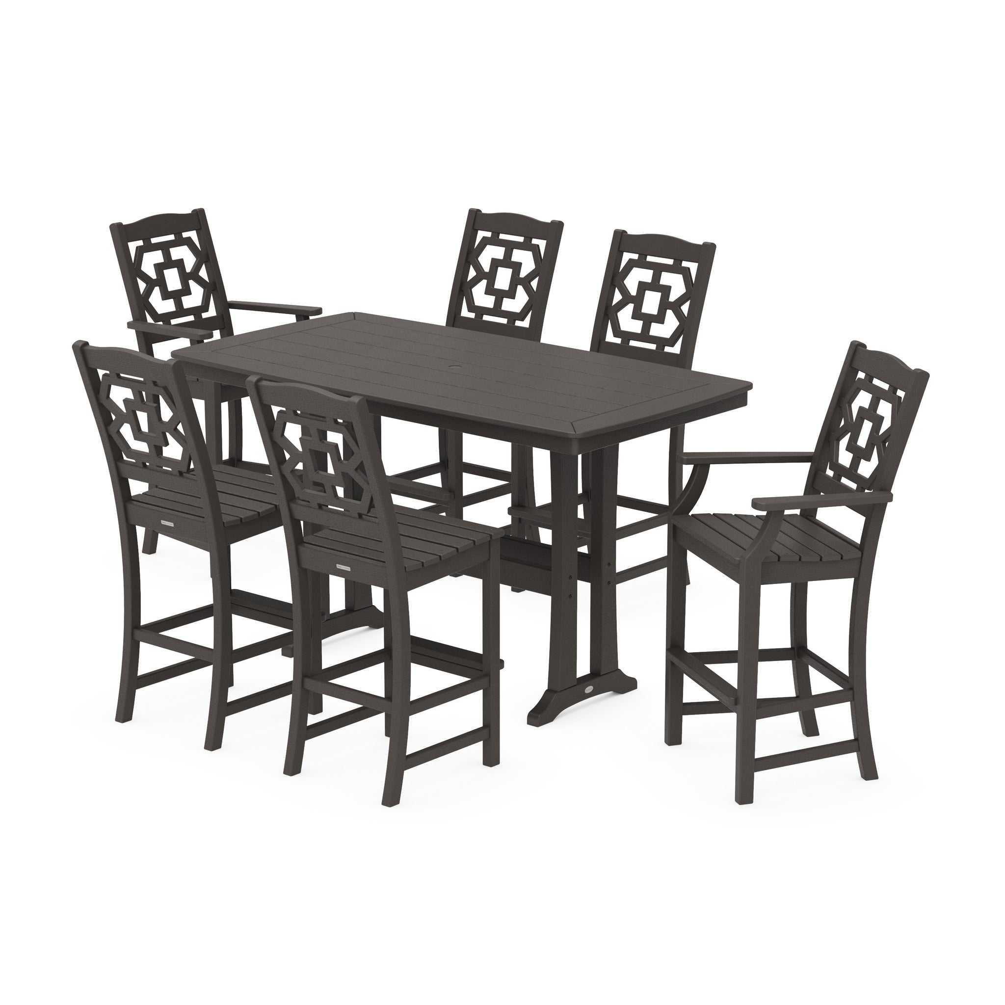 Chinoiserie 7-Piece Bar Set with Trestle Legs