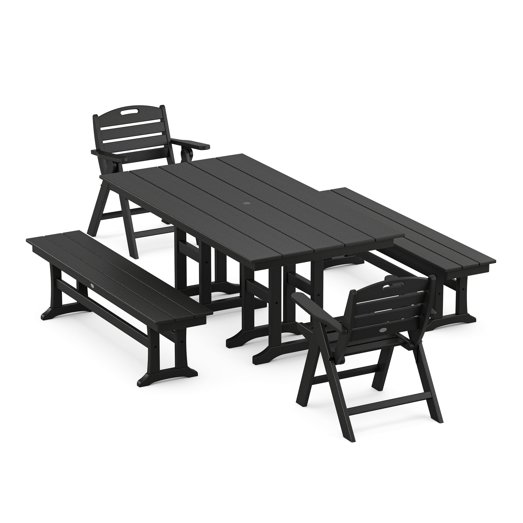 Nautical Lowback 5-Piece Farmhouse Dining Set with Benches