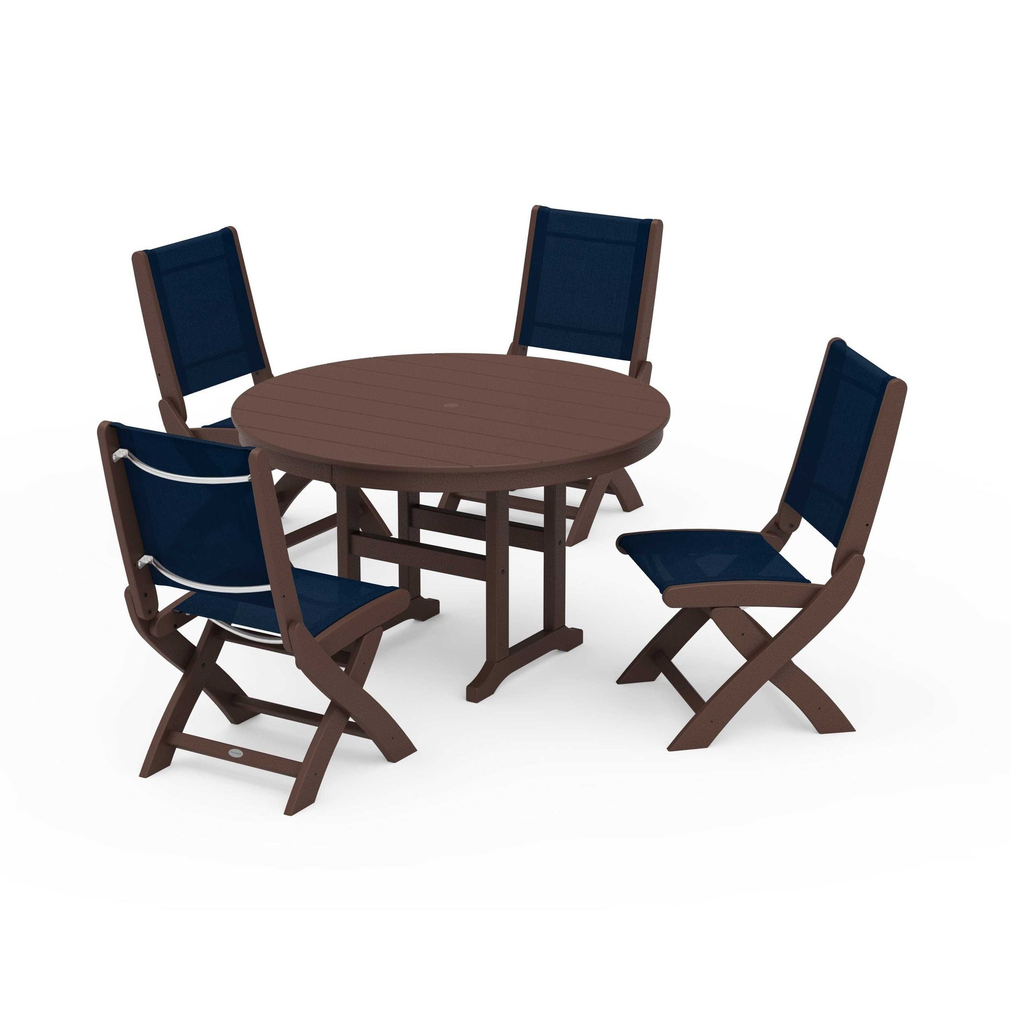 Coastal Folding Side Chair 5-Piece Round Dining Set