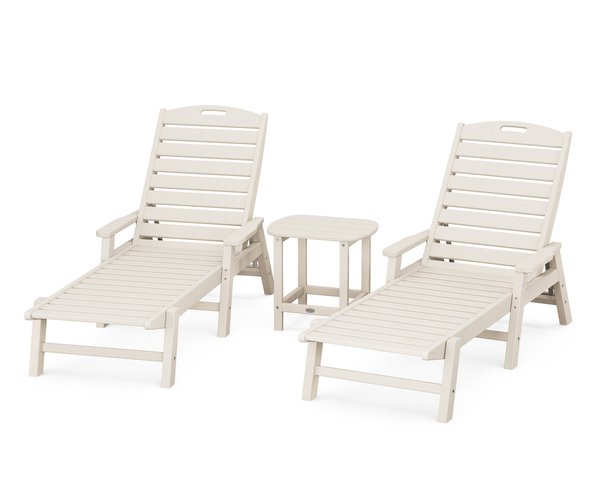 Nautical 3-Piece Chaise Lounge with Arms Set with South Beach 18" Side Table