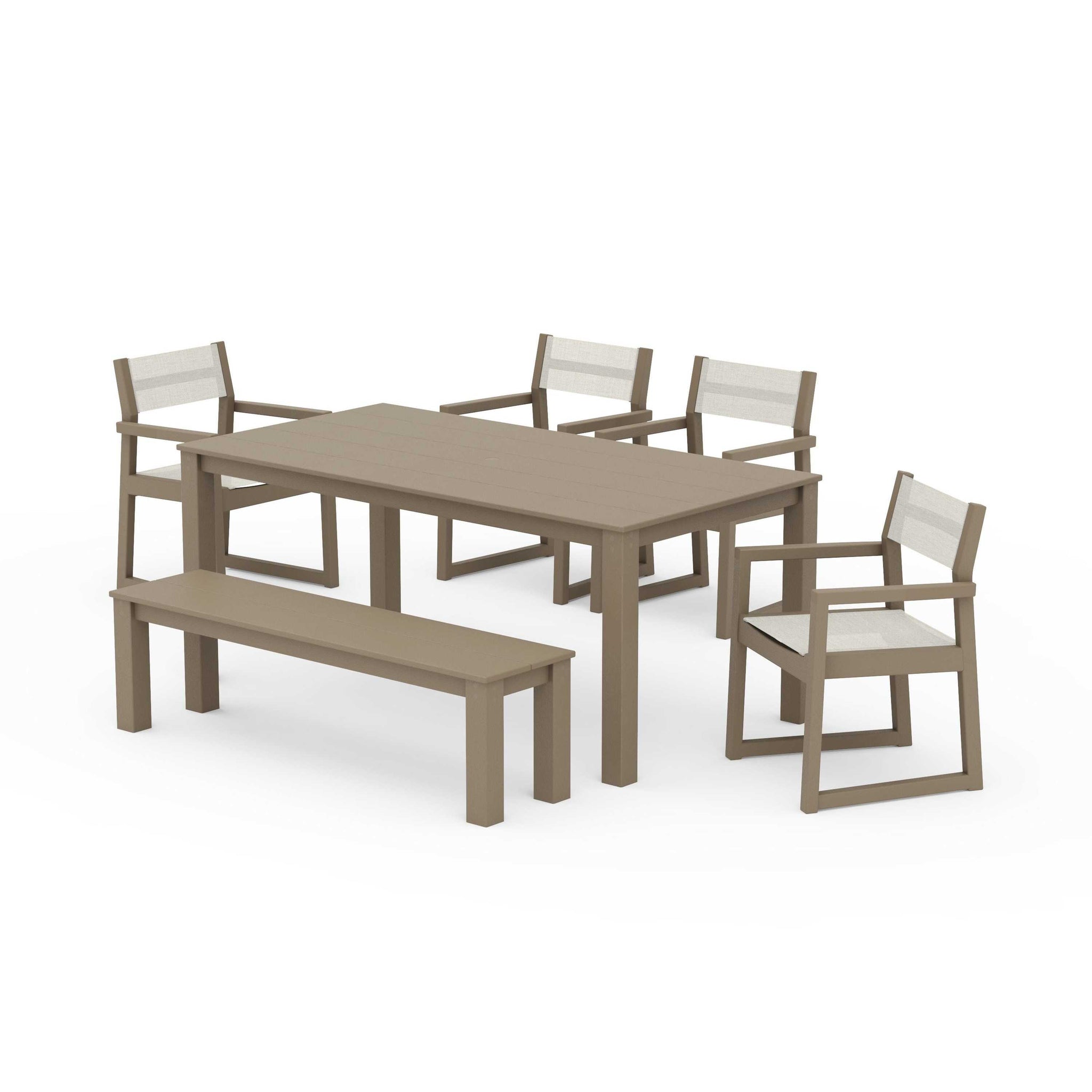 EDGE Sling Arm Chair 6-Piece Parsons Dining Set with Bench