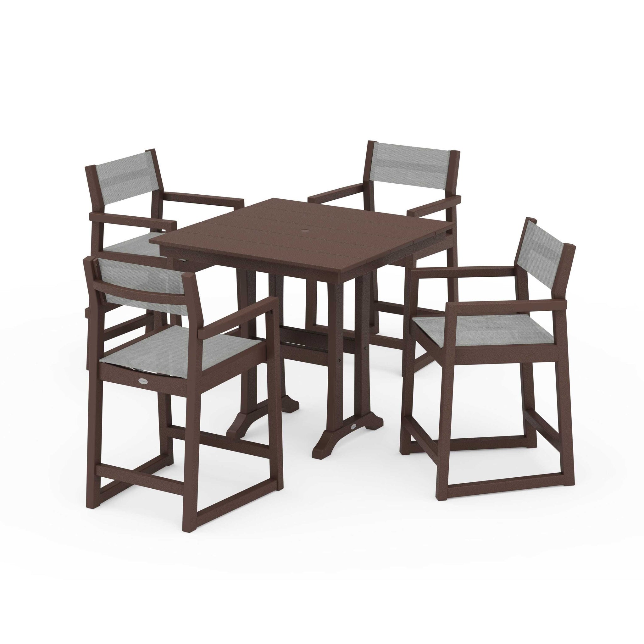 EDGE Sling Arm Chair 5-Piece Farmhouse Counter Set with Trestle Legs