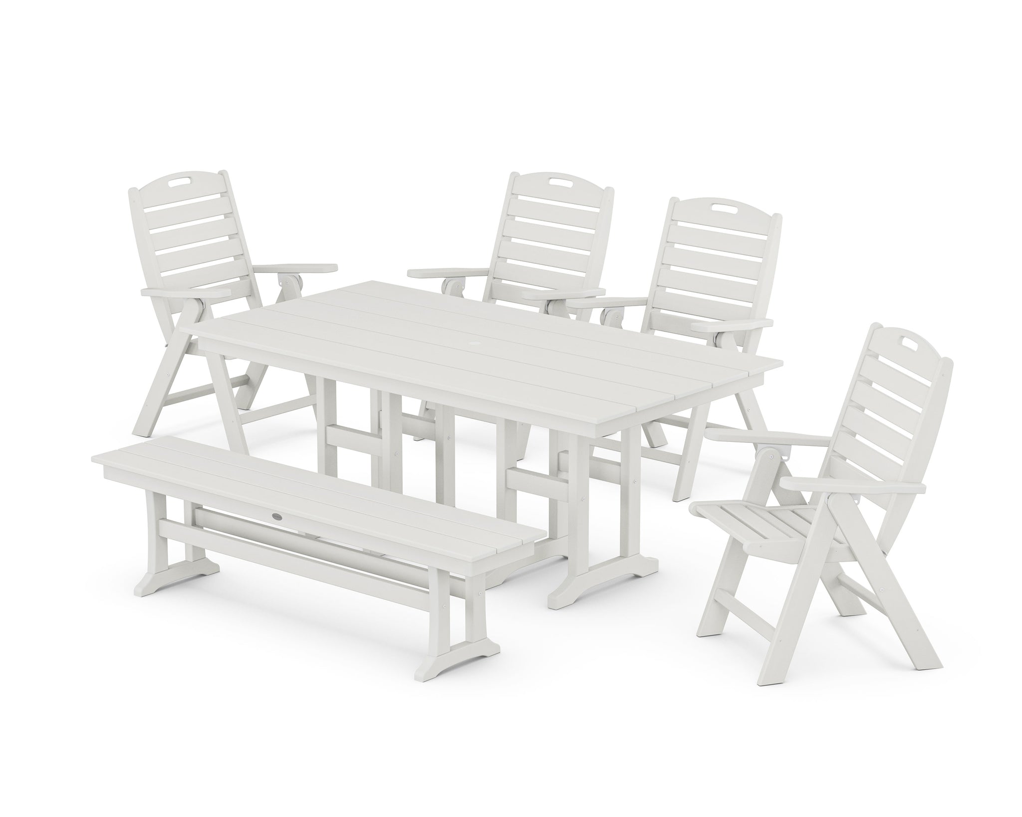 Nautical Highback 6-Piece Farmhouse Dining Set with Bench