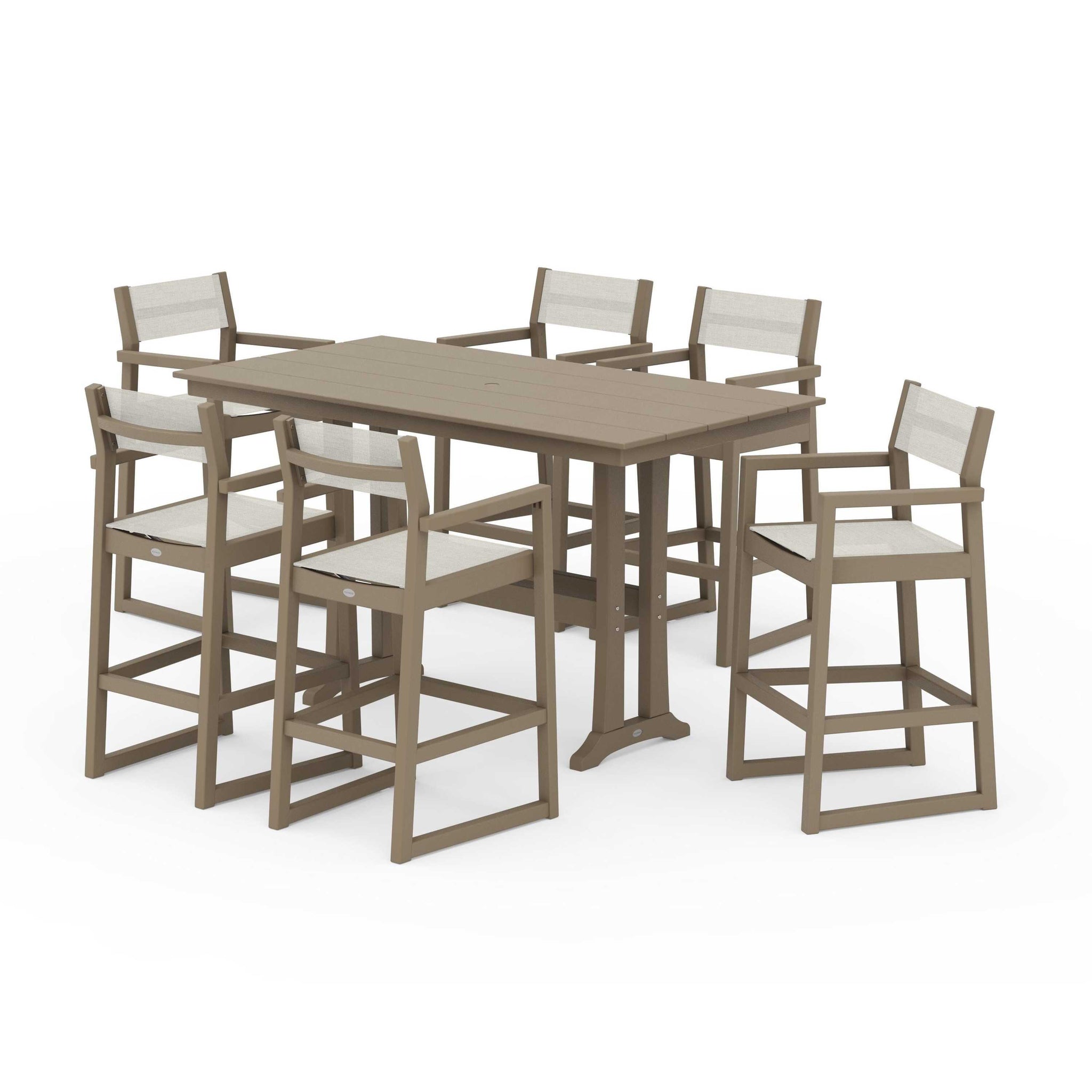 EDGE Sling Arm Chair 7-Piece Farmhouse Bar Set with Trestle Legs