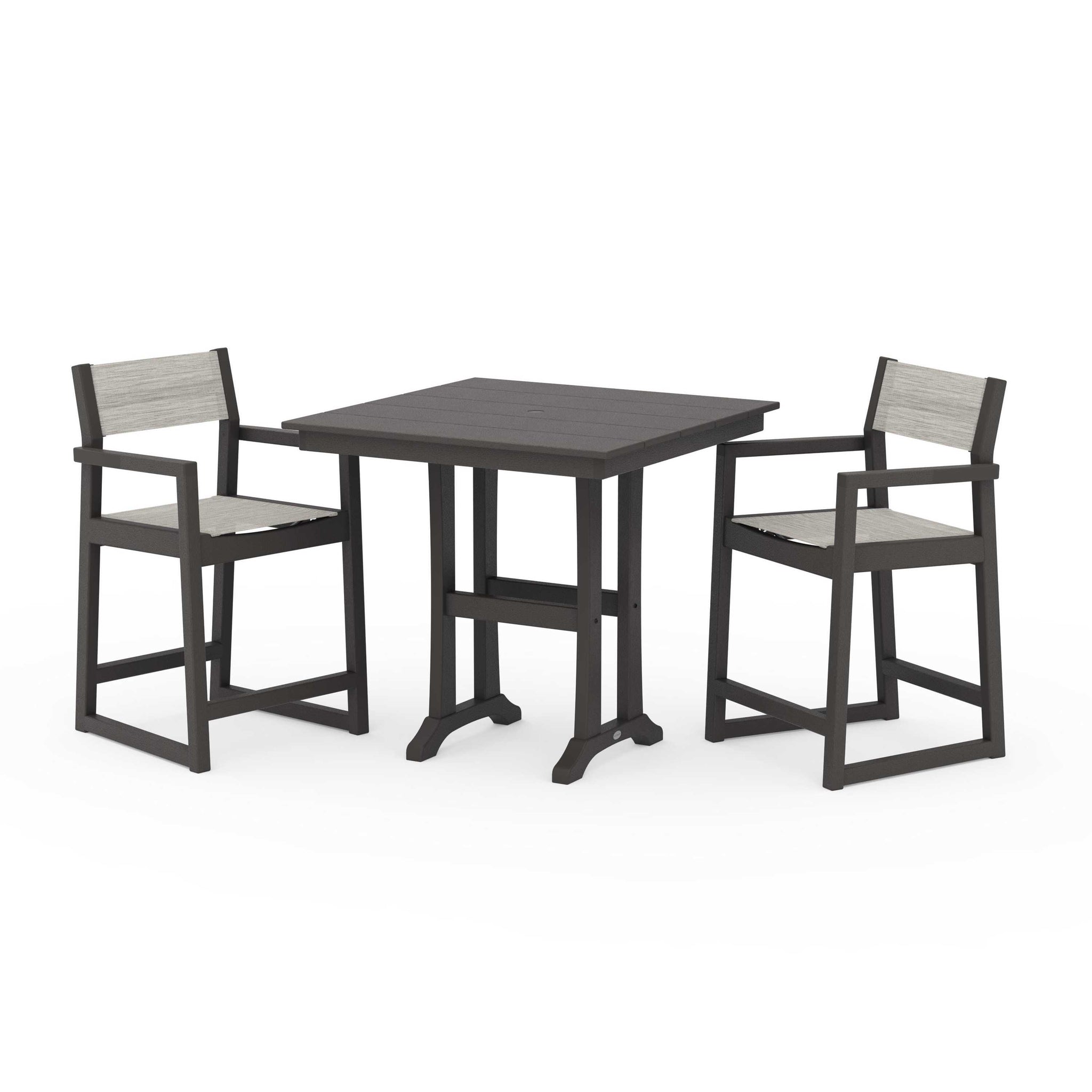 EDGE Sling Arm Chair 3-Piece Farmhouse Counter Set with Trestle Legs