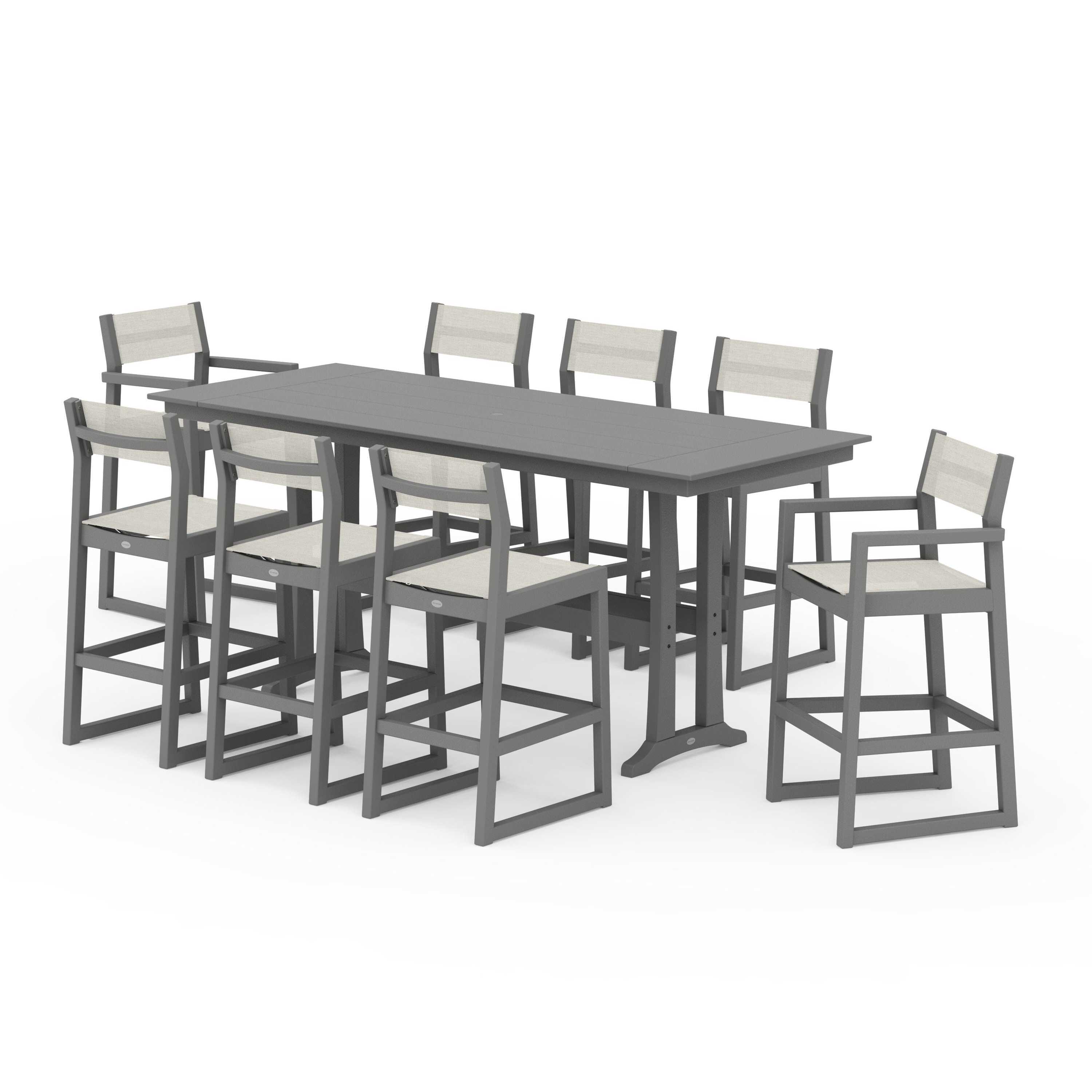 EDGE Sling 9-Piece Farmhouse Bar Set with Trestle Legs