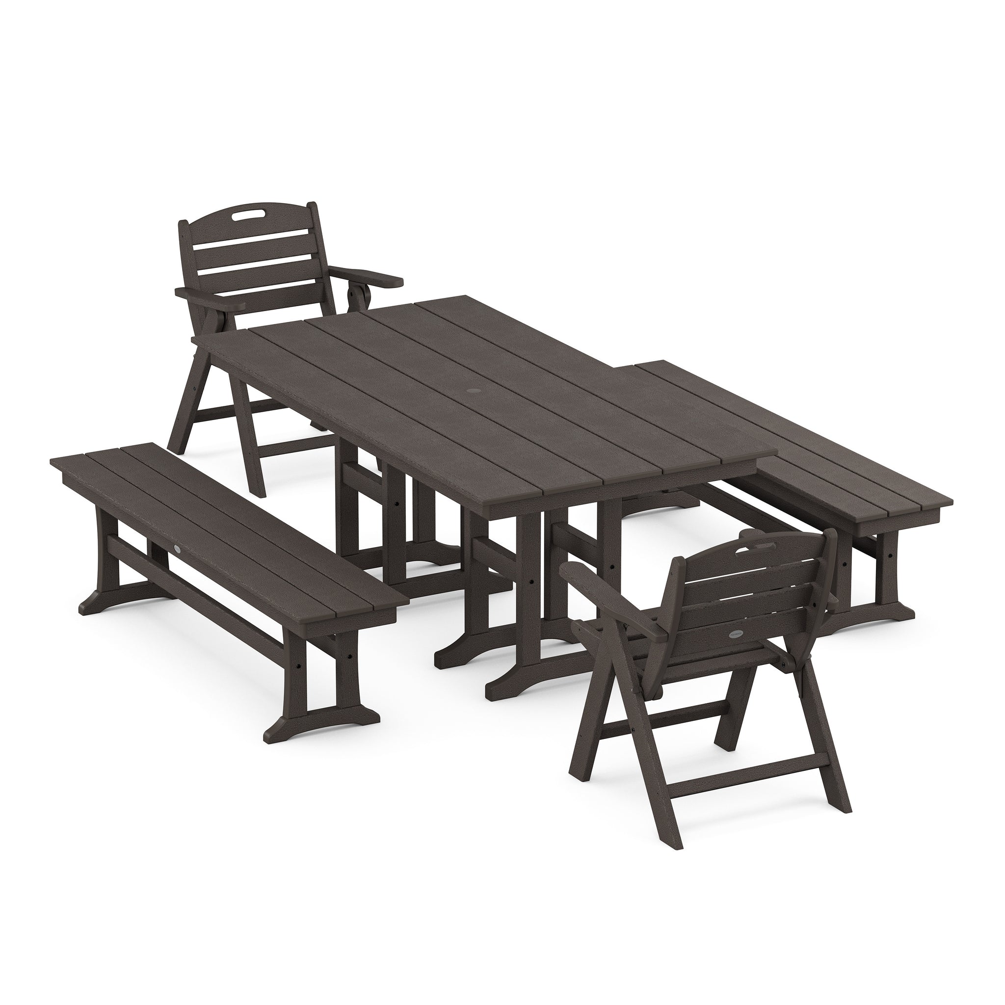 Nautical Lowback 5-Piece Farmhouse Dining Set with Benches