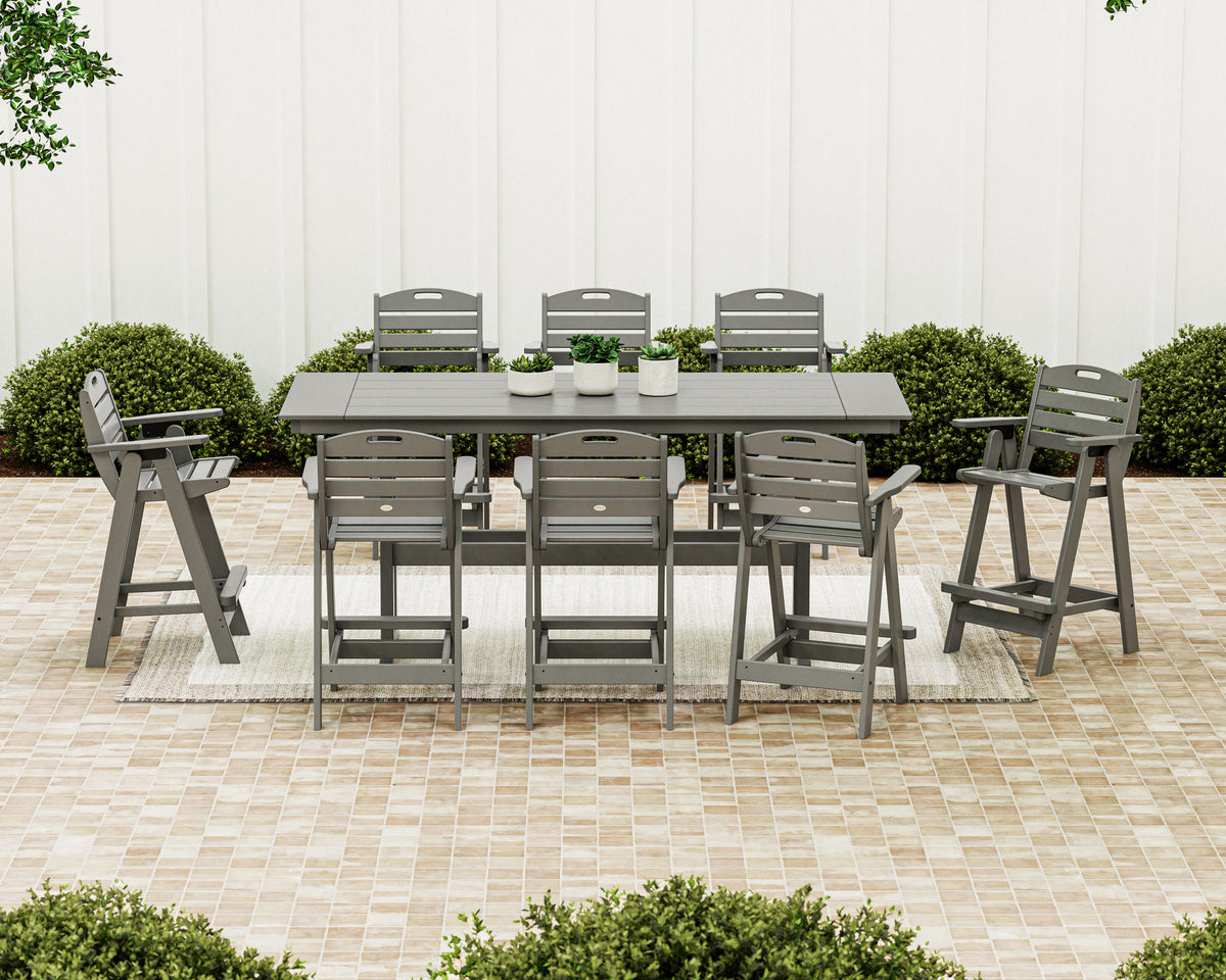 Nautical 9-Piece Farmhouse Bar Set with Trestle Legs