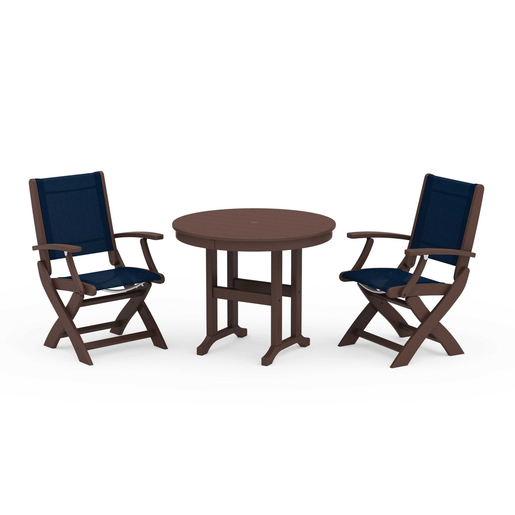 Coastal Folding Chair 3-Piece Round Dining Set