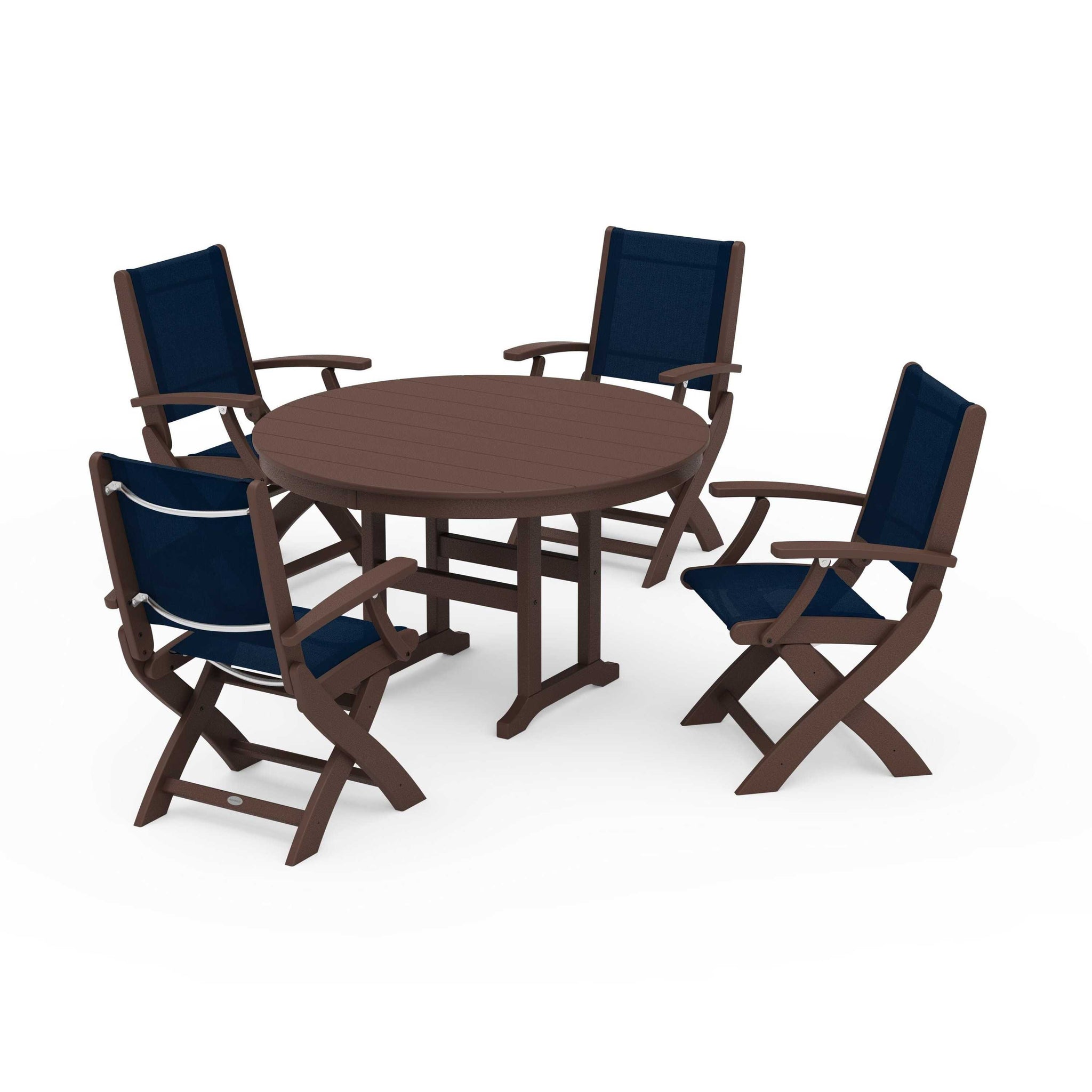 Coastal Folding Chair 5-Piece Round Dining Set