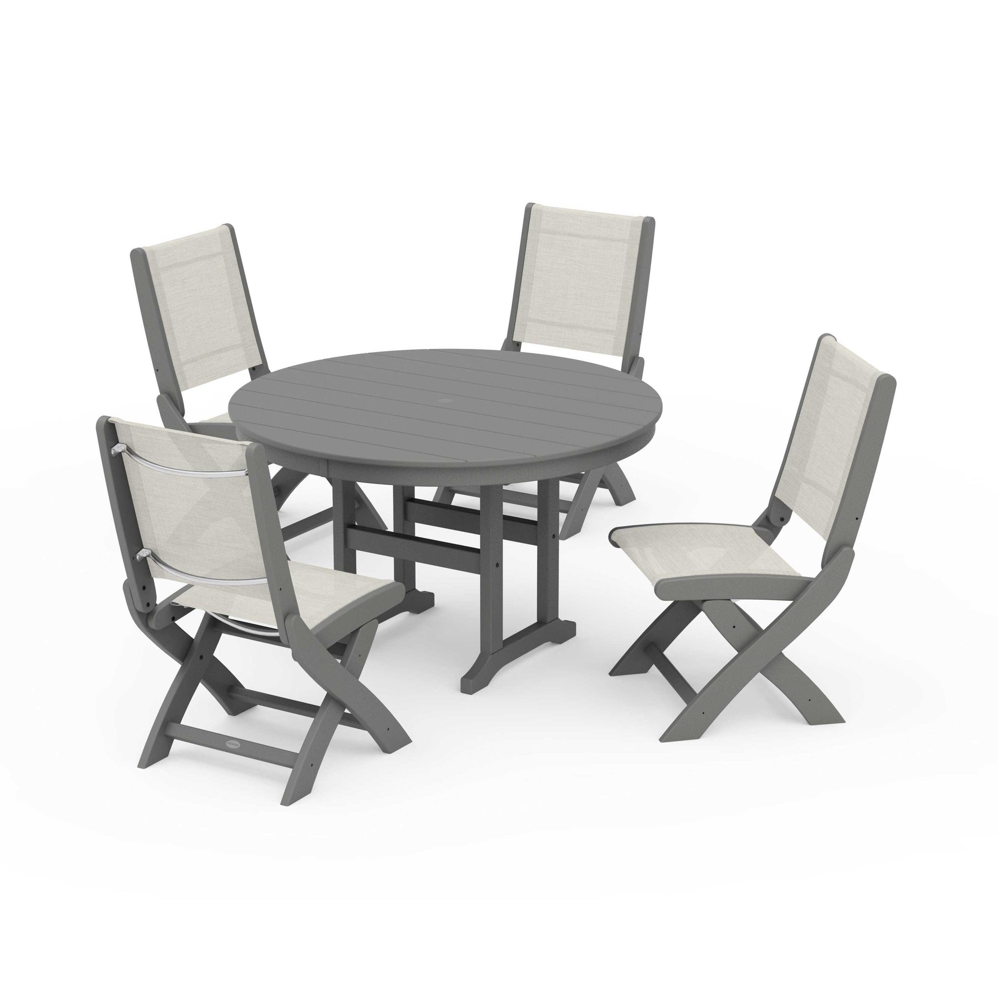 Coastal Folding Side Chair 5-Piece Round Dining Set