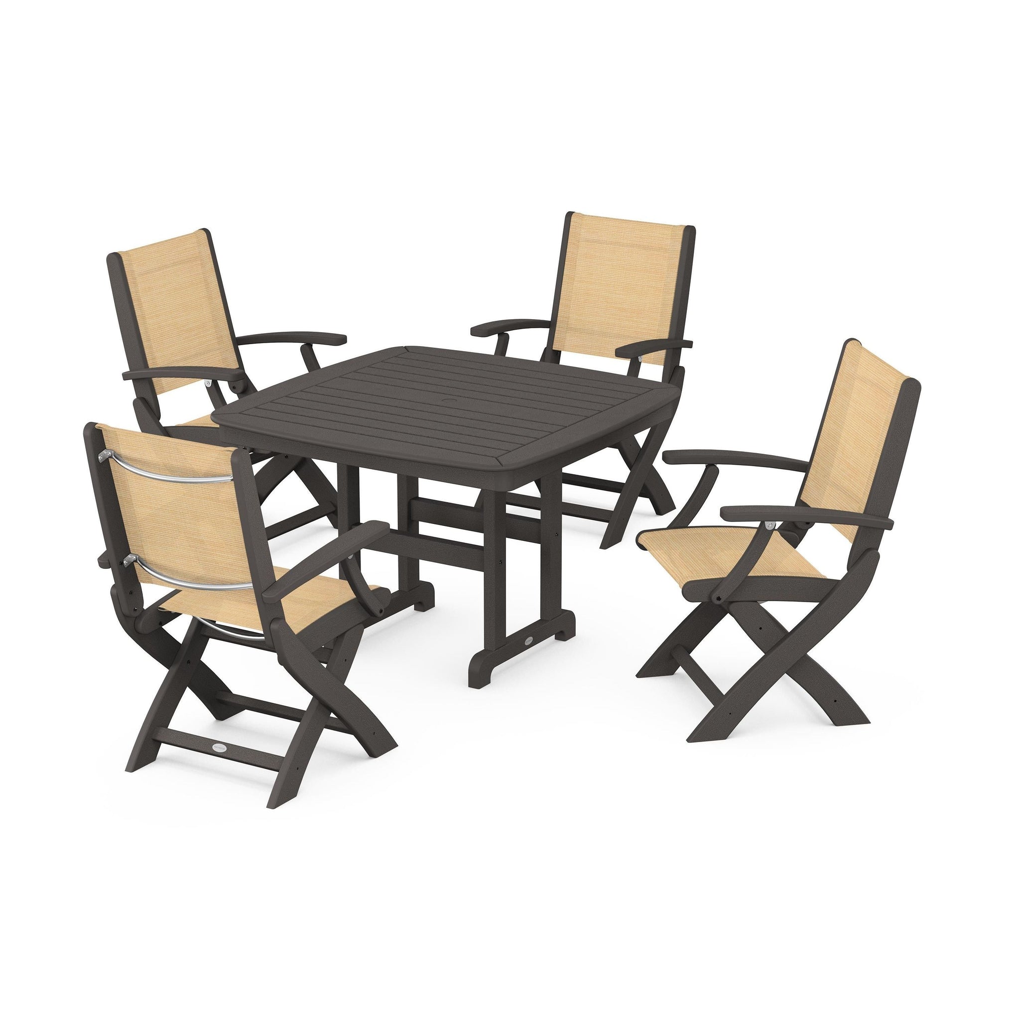 Coastal Folding Chair 5-Piece Dining Set