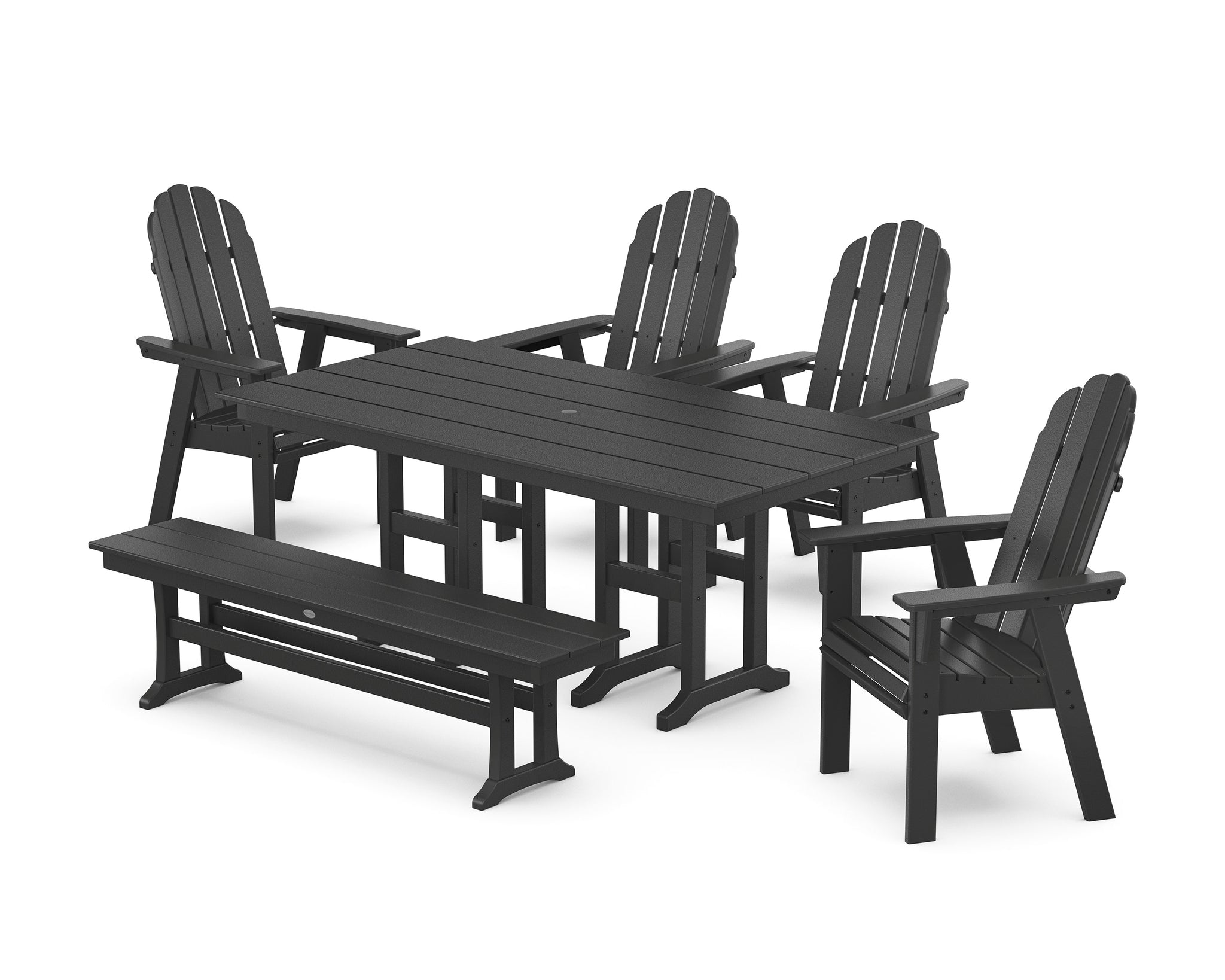Vineyard Curveback Adirondack Chair 6-Piece Farmhouse Dining Set with Bench