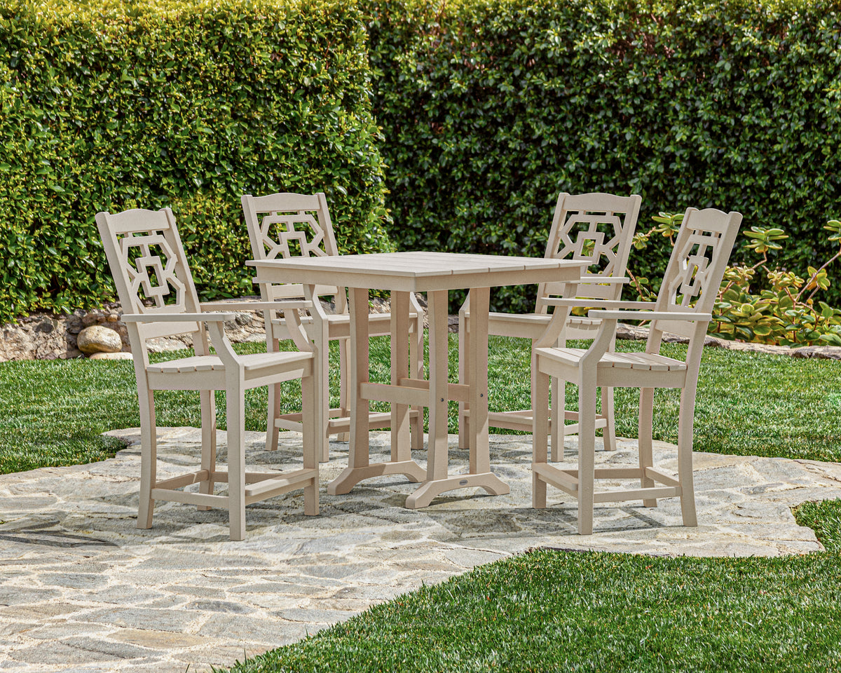 Chinoiserie 5-Piece Farmhouse Counter Set with Trestle Legs