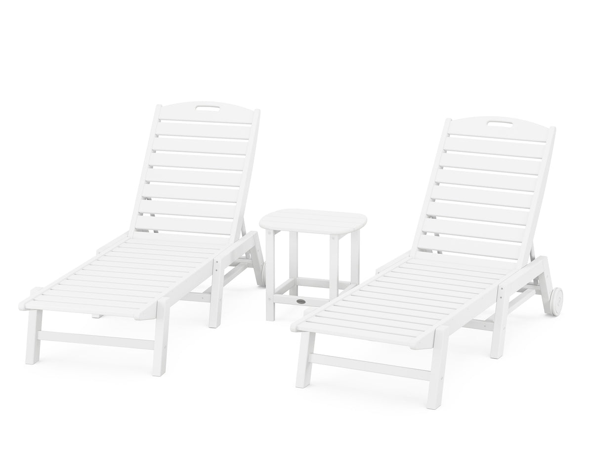 Nautical 3-Piece Chaise Lounge with Wheels Set with South Beach 18" Side Table