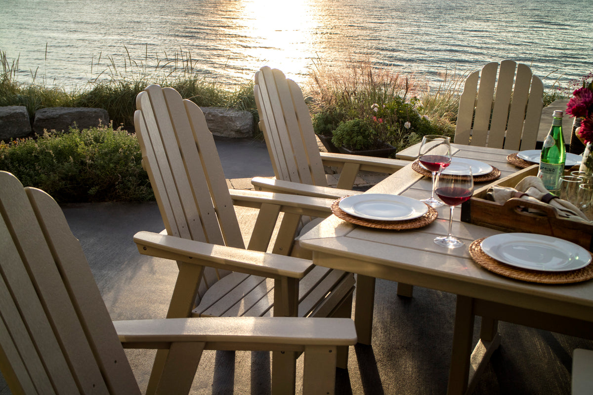 Vineyard Curveback Adirondack 9-Piece Nautical Trestle Dining Set