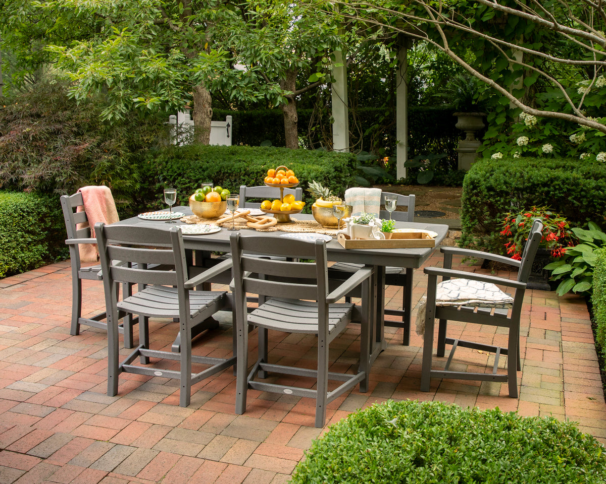 La Casa Café 7-Piece Arm Chair Dining Set with Trestle Legs