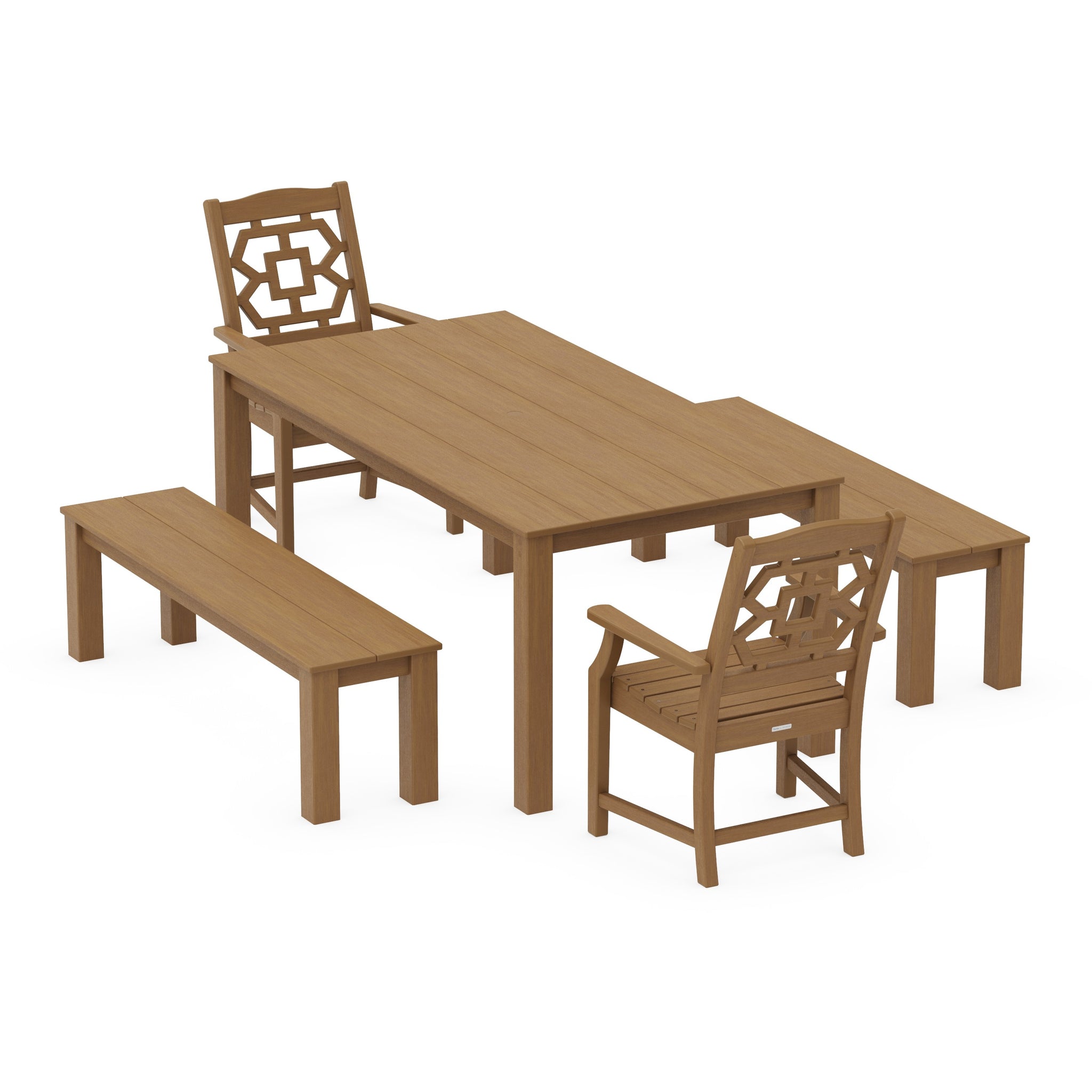 Chinoiserie 5-Piece Parsons Dining Set with Benches