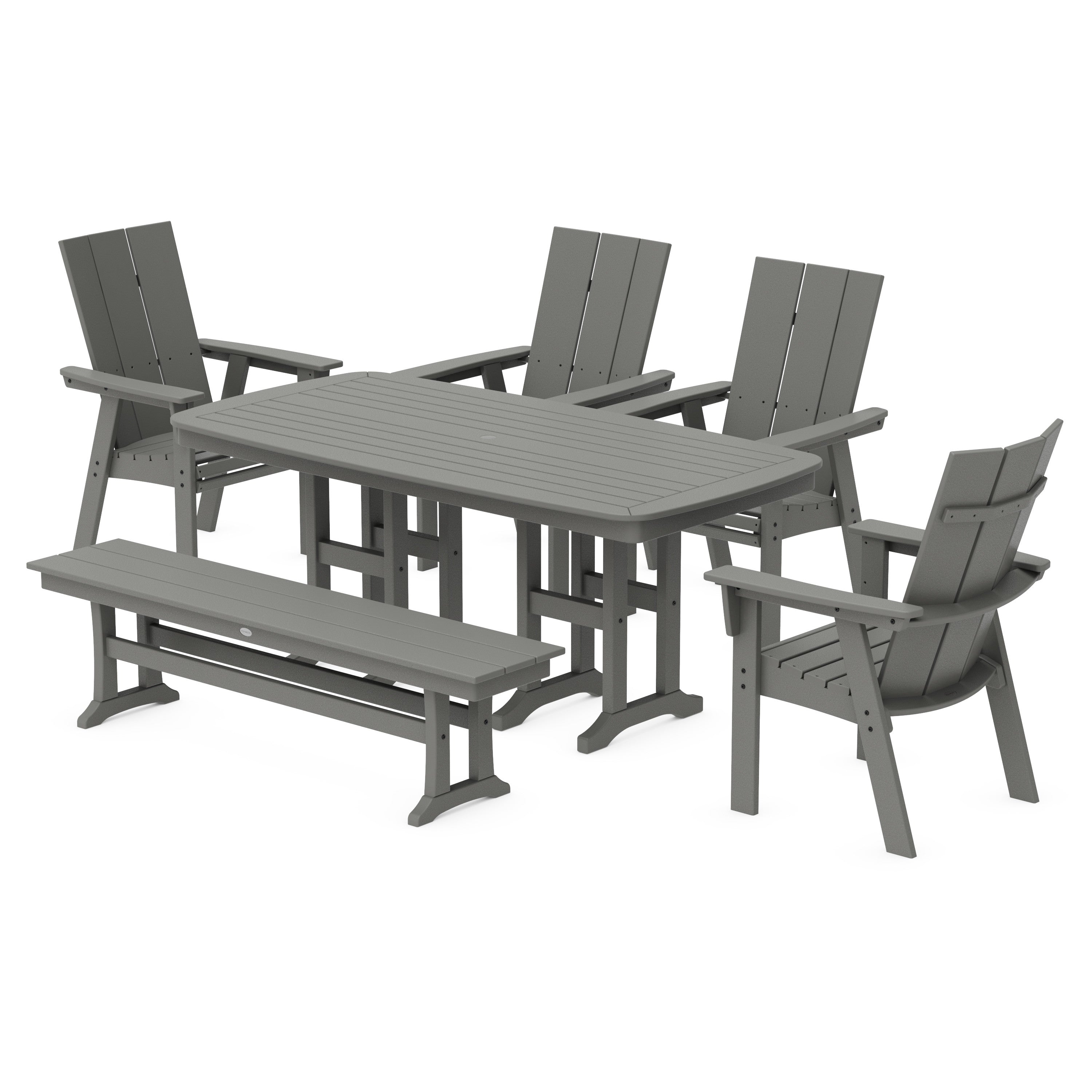 Modern Curveback Adirondack 6-Piece Dining Set with Bench