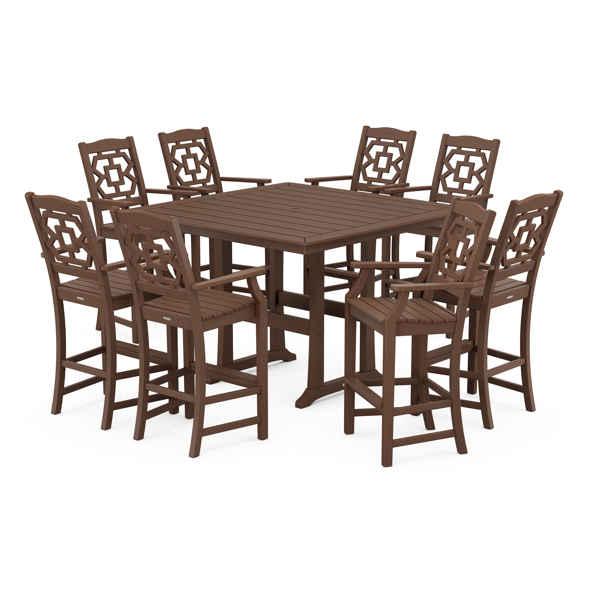 Chinoiserie 9-Piece Square Bar Set with Trestle Legs