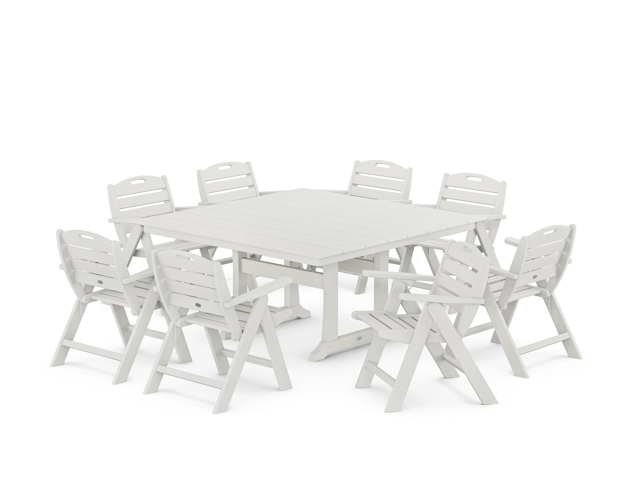 Nautical Lowback 9-Piece Square Farmhouse Dining Set with Trestle Legs
