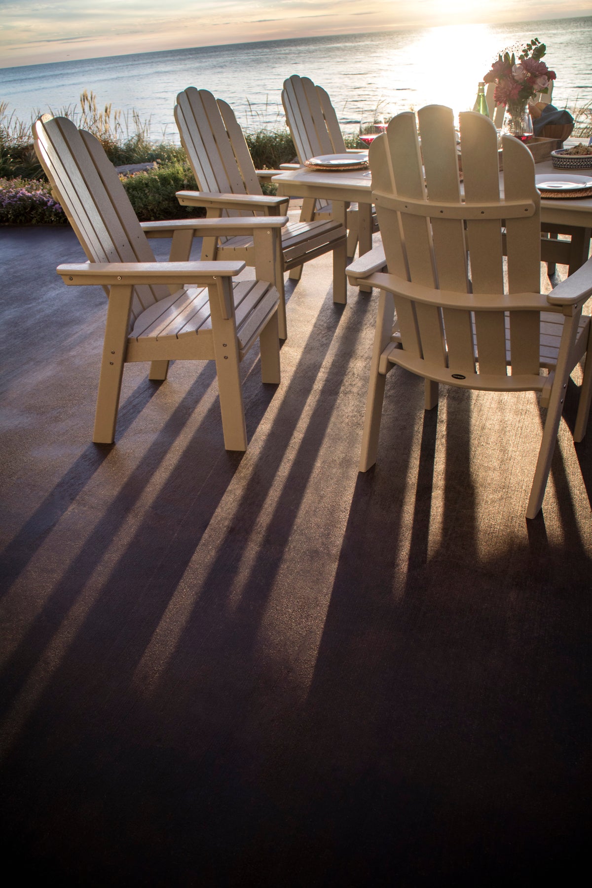 Vineyard Curveback Adirondack 9-Piece Nautical Trestle Dining Set