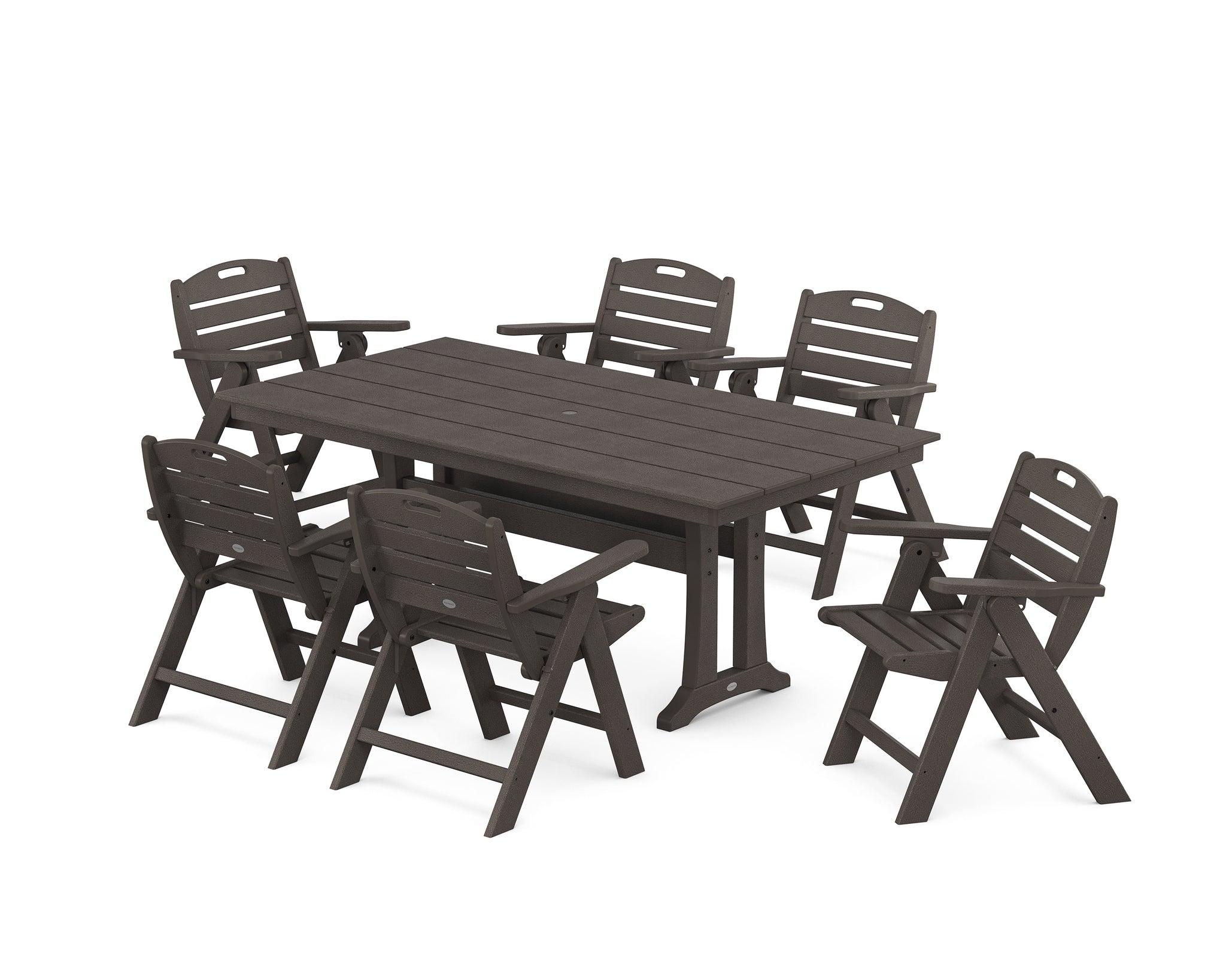 Nautical Lowback 7-Piece Farmhouse Dining Set with Trestle Legs