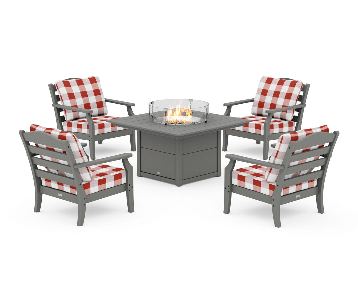 Savannah 5-Piece Deep Seating Set with Fire Pit Table