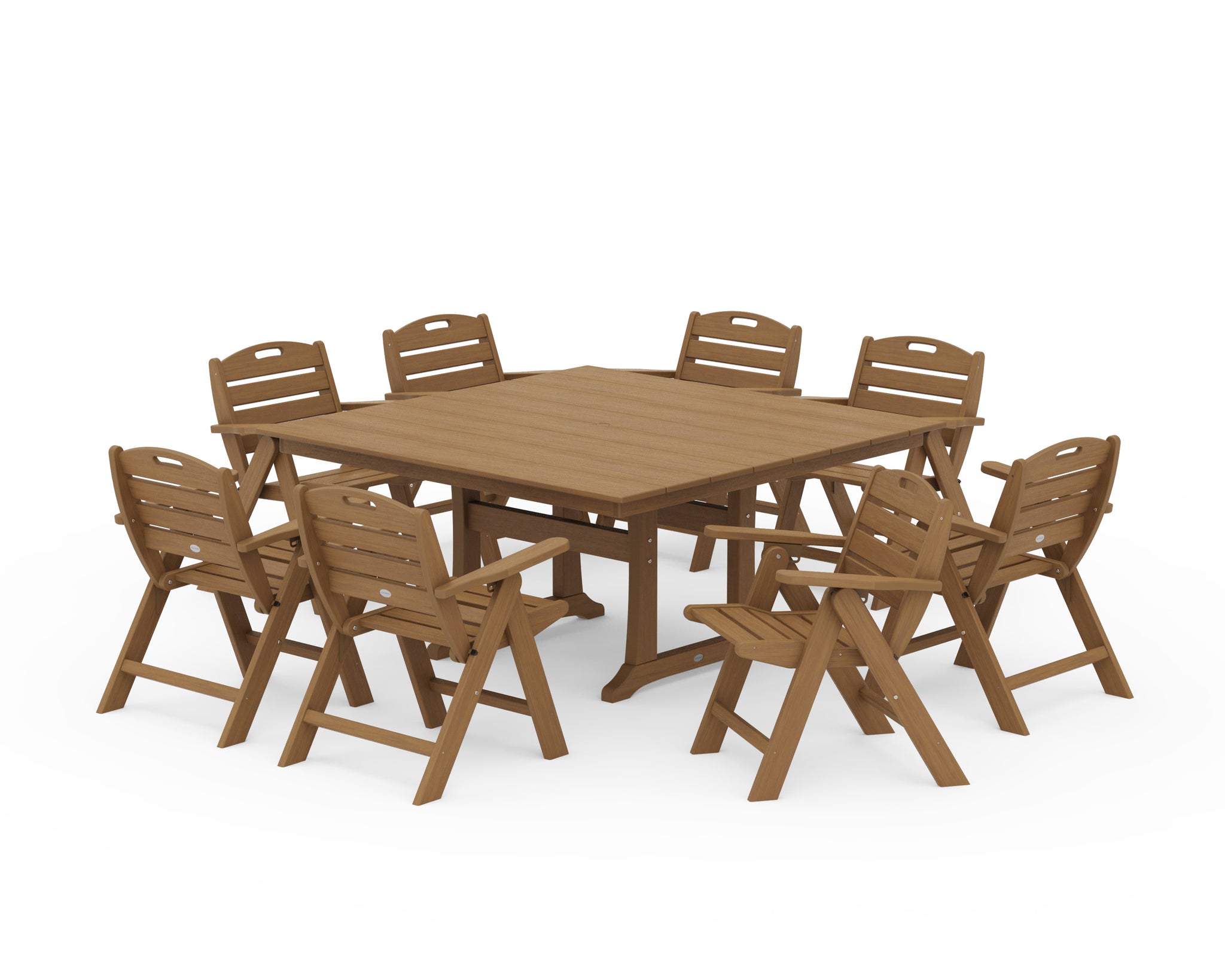 Nautical Lowback 9-Piece Square Farmhouse Dining Set with Trestle Legs