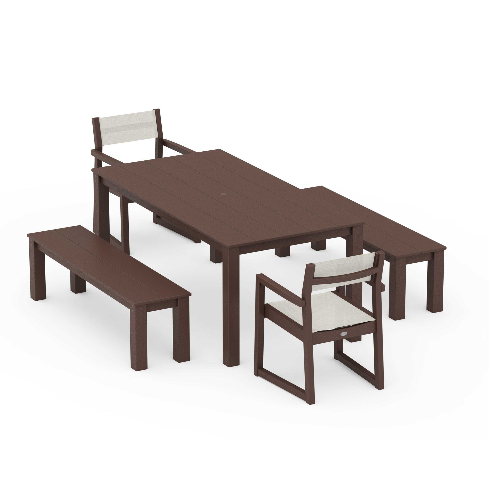 EDGE Sling Arm Chair 5-Piece Parsons Dining Set with Benches