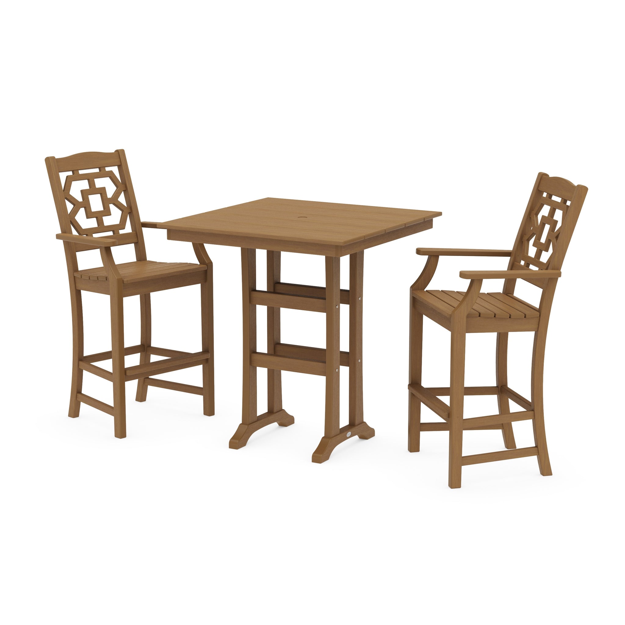 Chinoiserie 3-Piece Farmhouse Bar Set with Trestle Legs