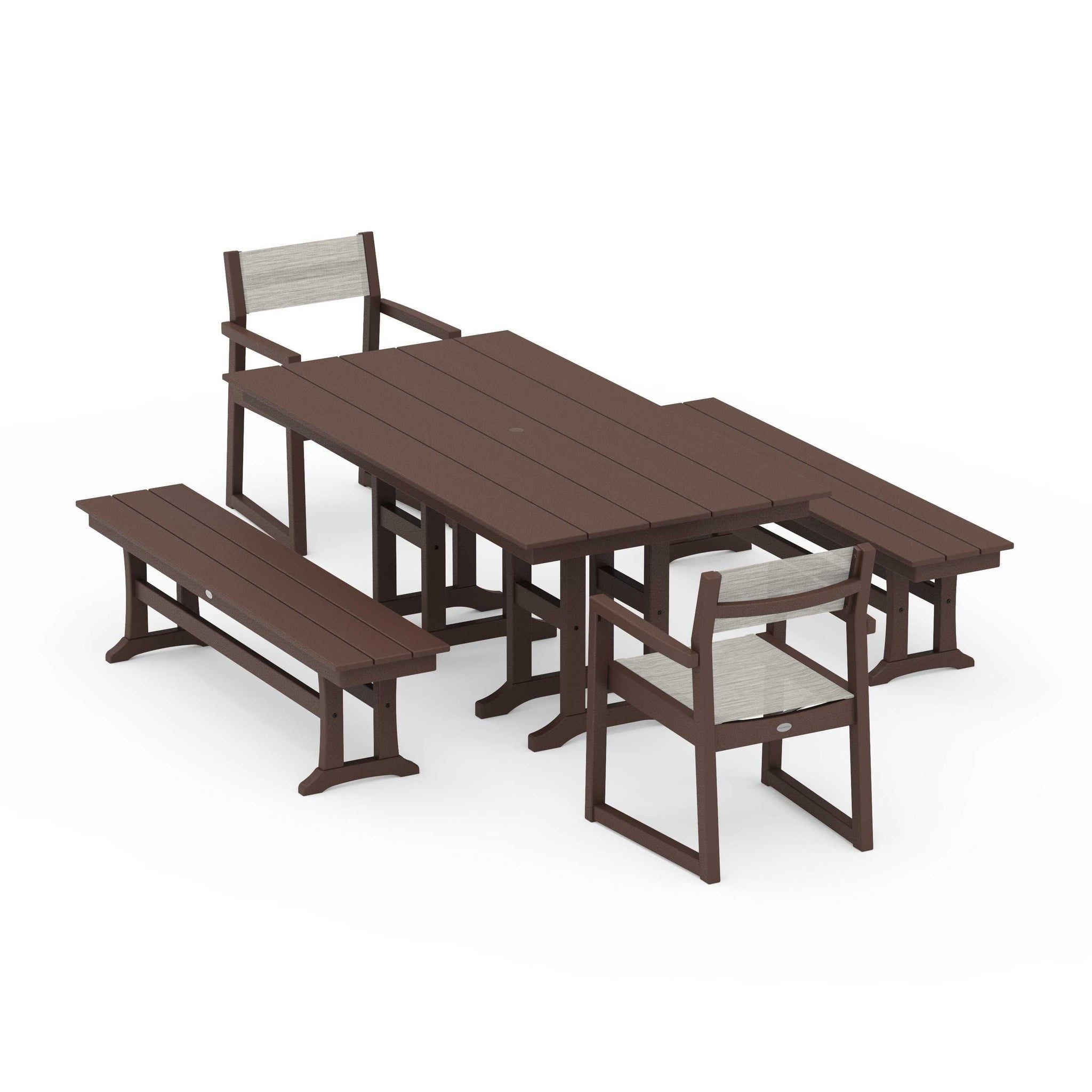 EDGE Sling Arm Chair 5-Piece Farmhouse Dining Set with Benches