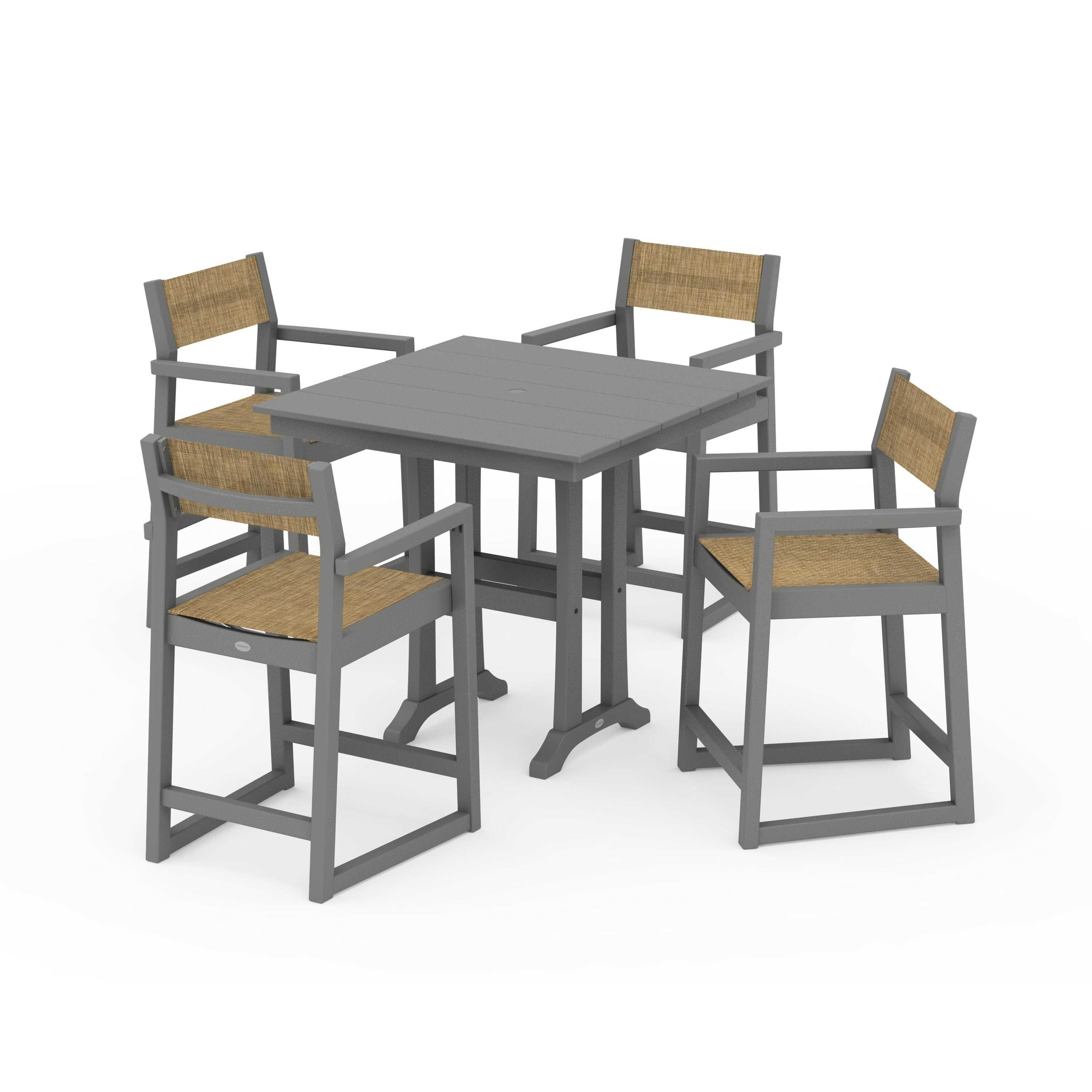 EDGE Sling Arm Chair 5-Piece Farmhouse Counter Set with Trestle Legs