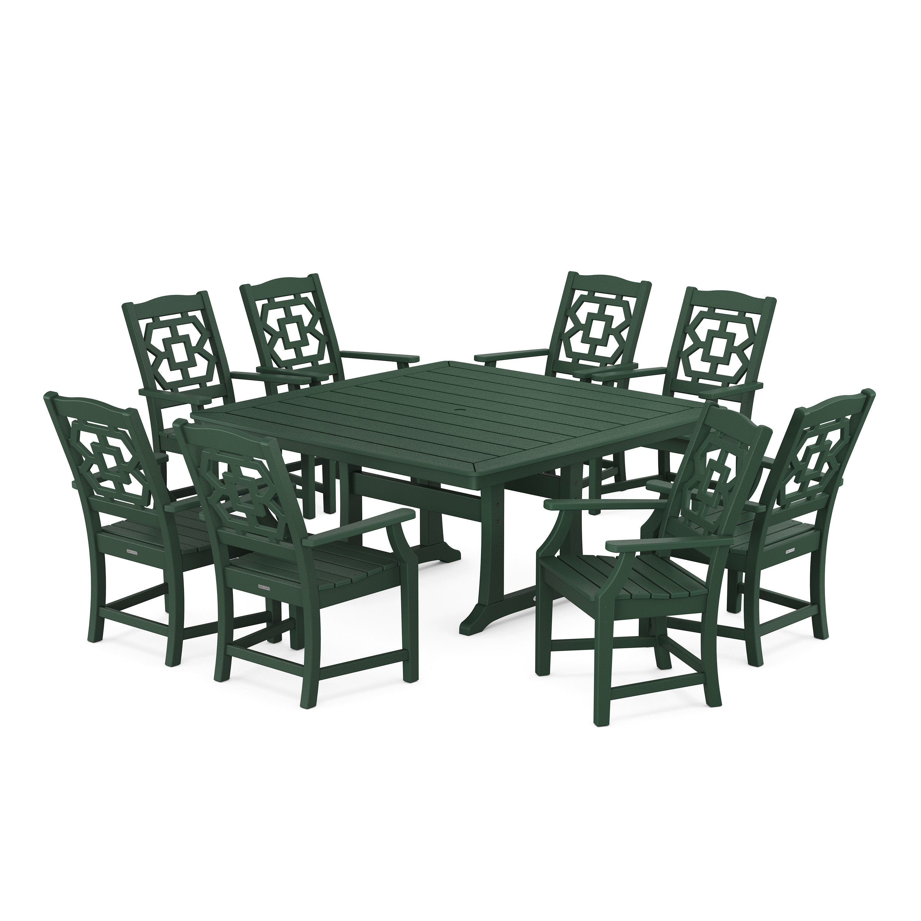 Chinoiserie 9-Piece Square Dining Set with Trestle Legs