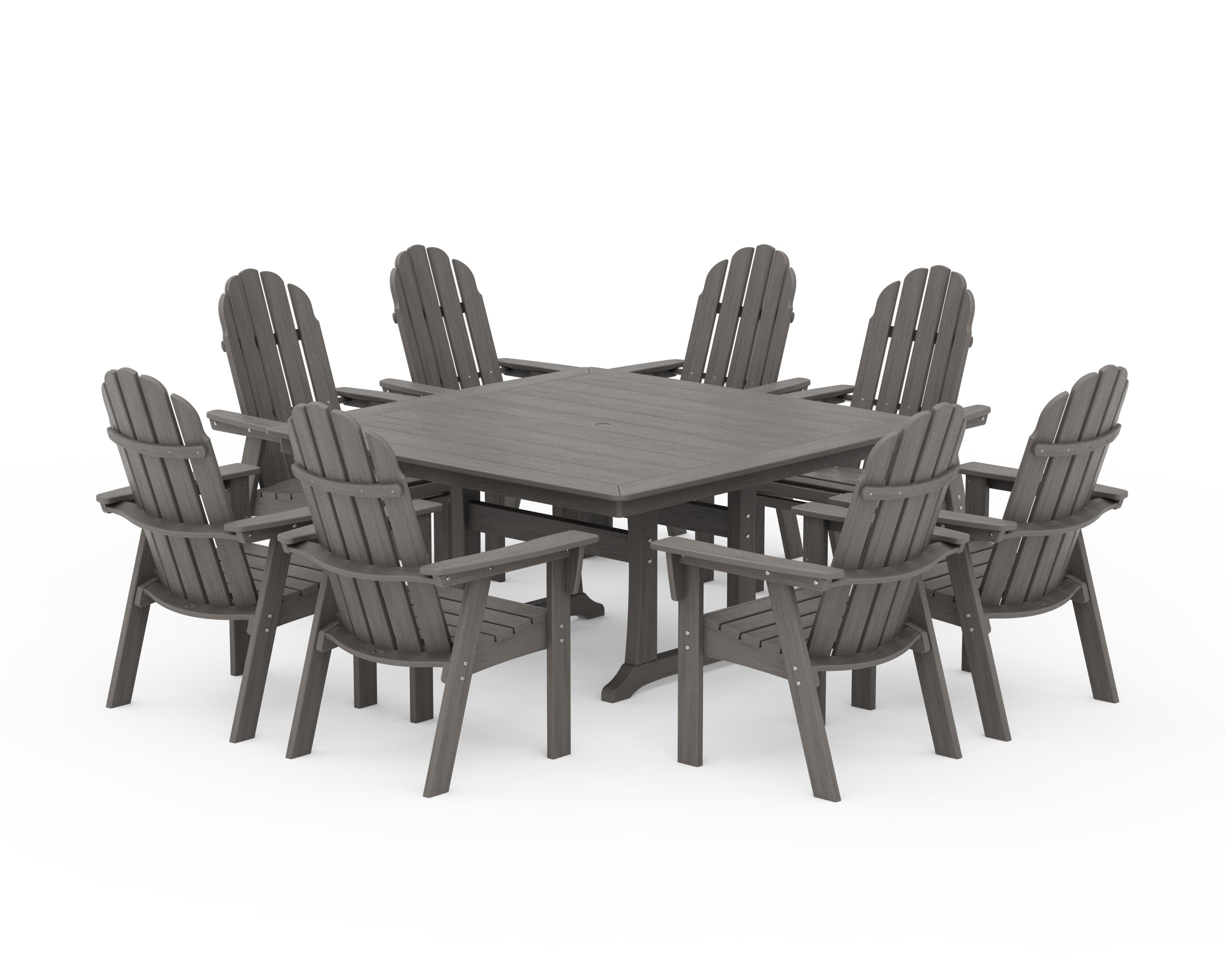 Vineyard Curveback Adirondack 9-Piece Nautical Trestle Dining Set