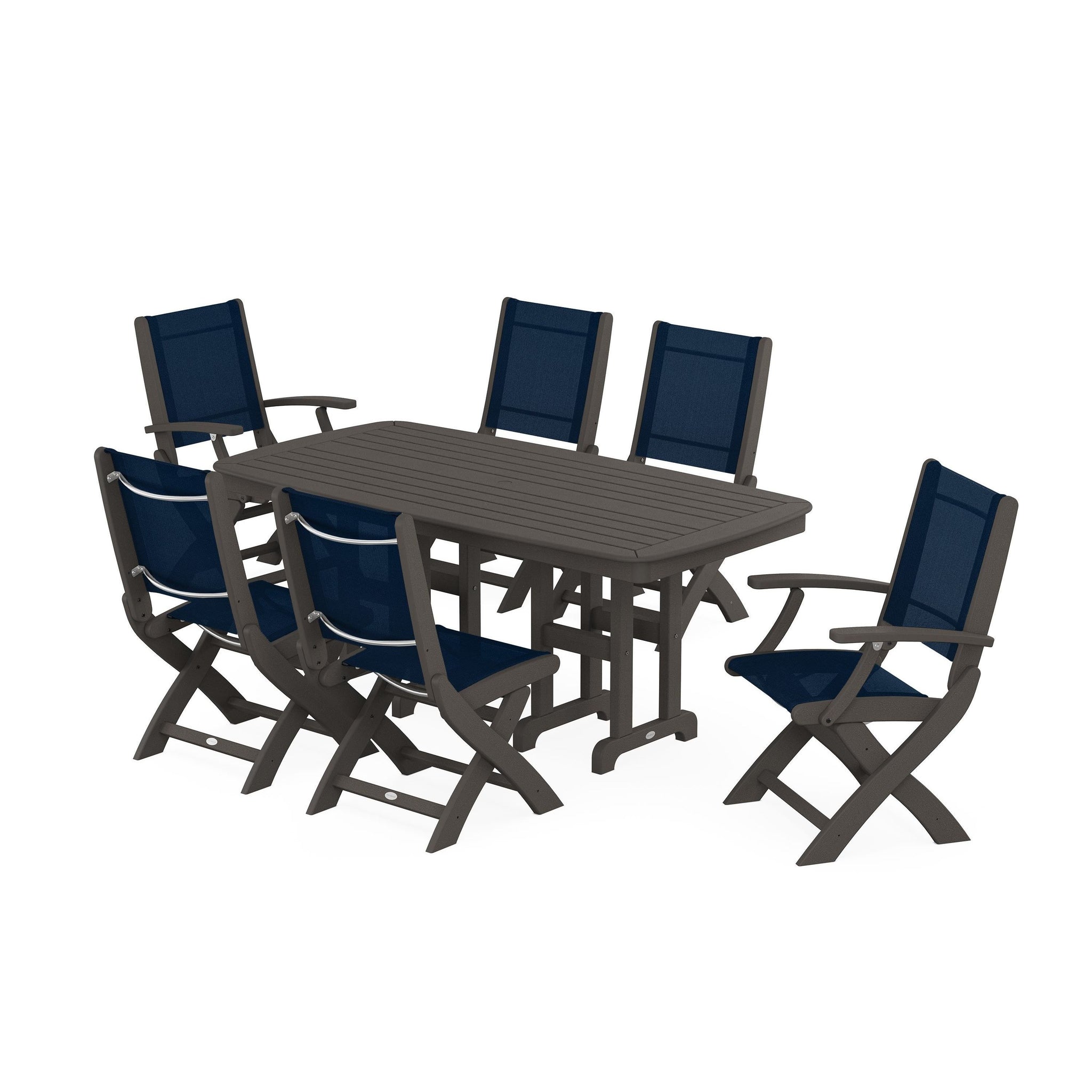 Coastal Folding Chair 7-Piece Dining Set