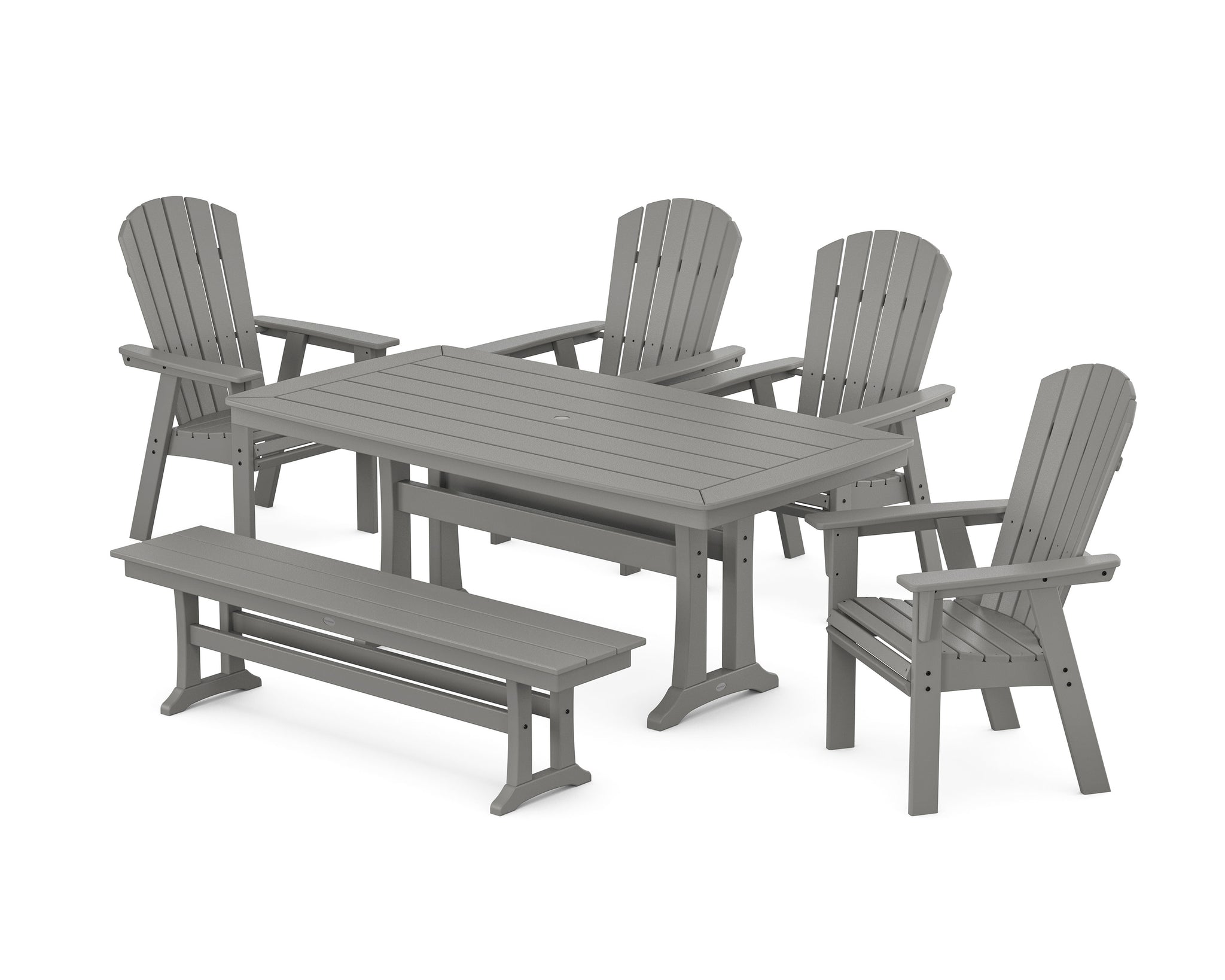 Nautical Curveback Adirondack 6-Piece Dining Set with Trestle Legs and Bench