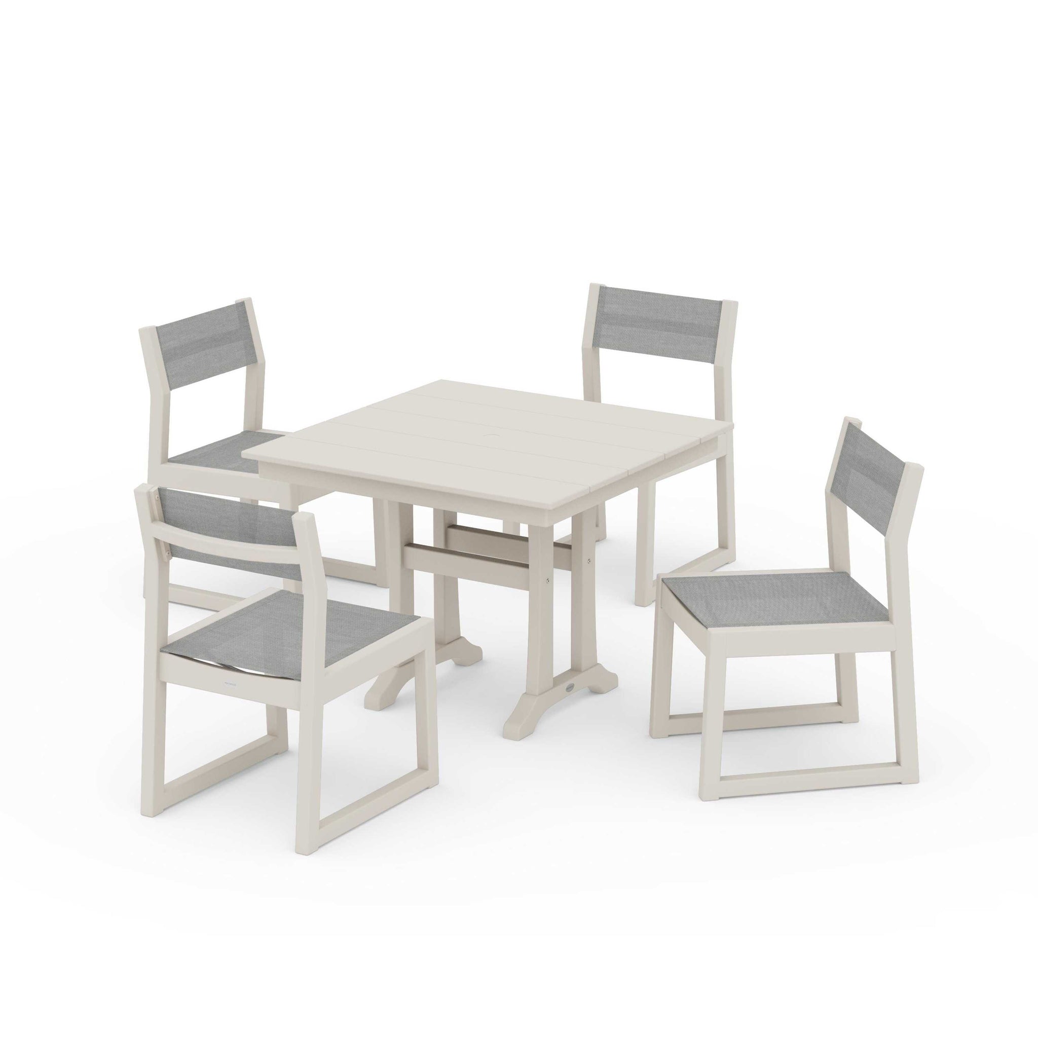 EDGE Sling 5-Piece Farmhouse Trestle Side Chair Dining Set