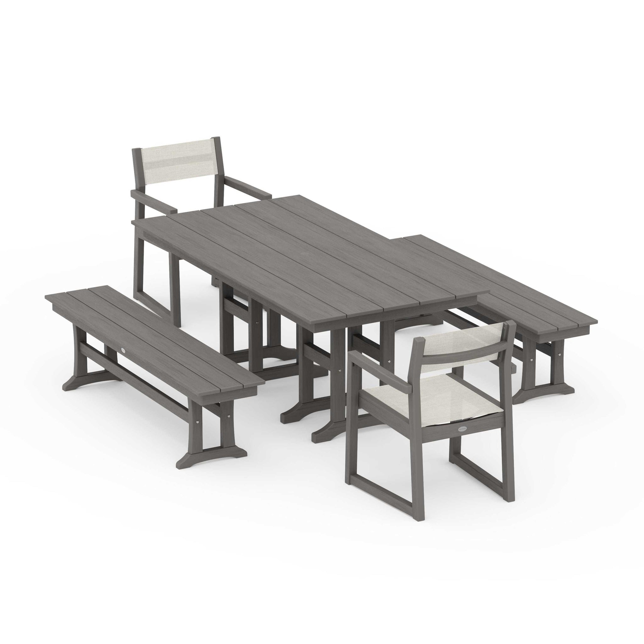 EDGE Sling Arm Chair 5-Piece Farmhouse Dining Set with Benches