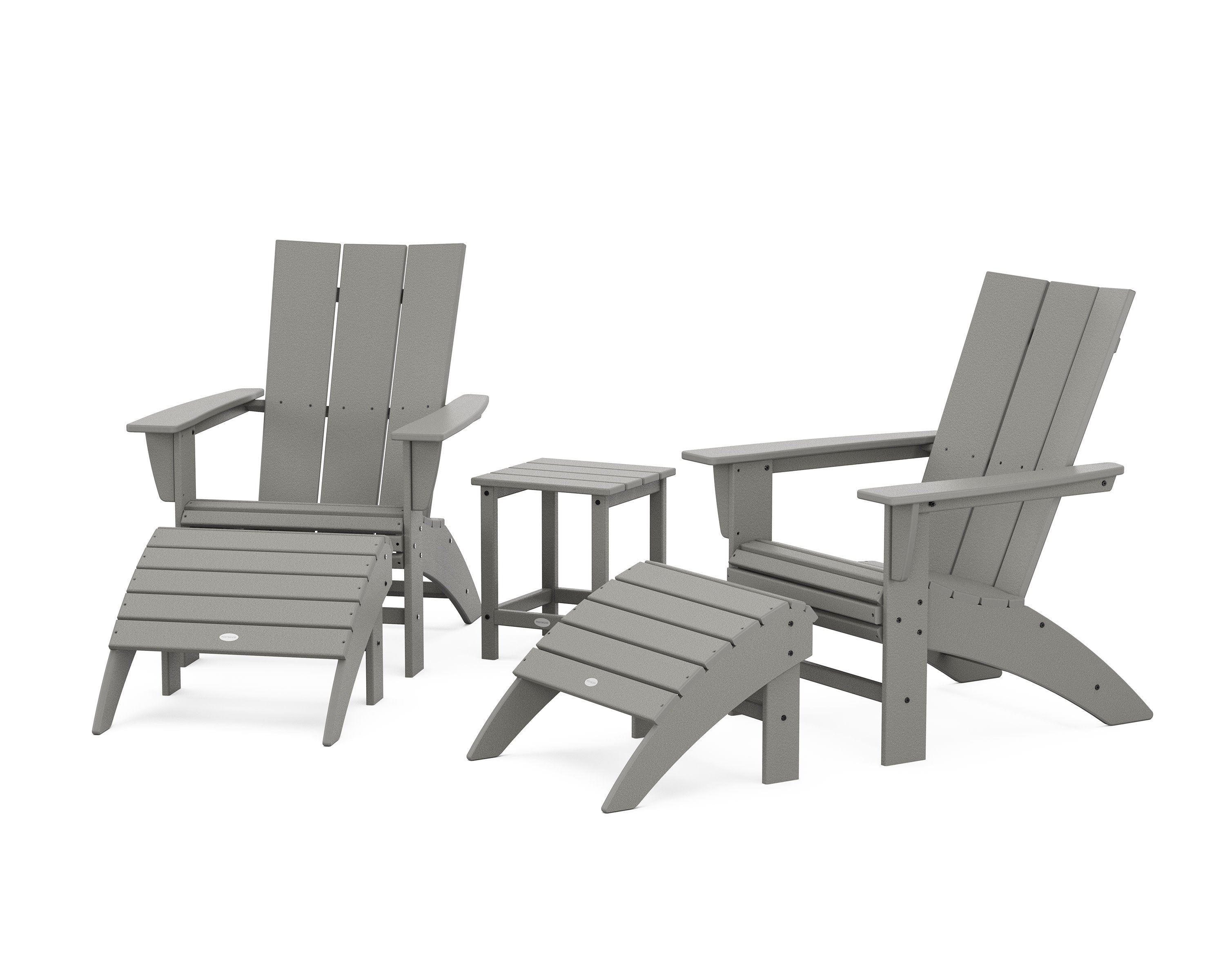 Modern Curveback Adirondack Chair 5-Piece Set with Ottomans and 18" Side Table