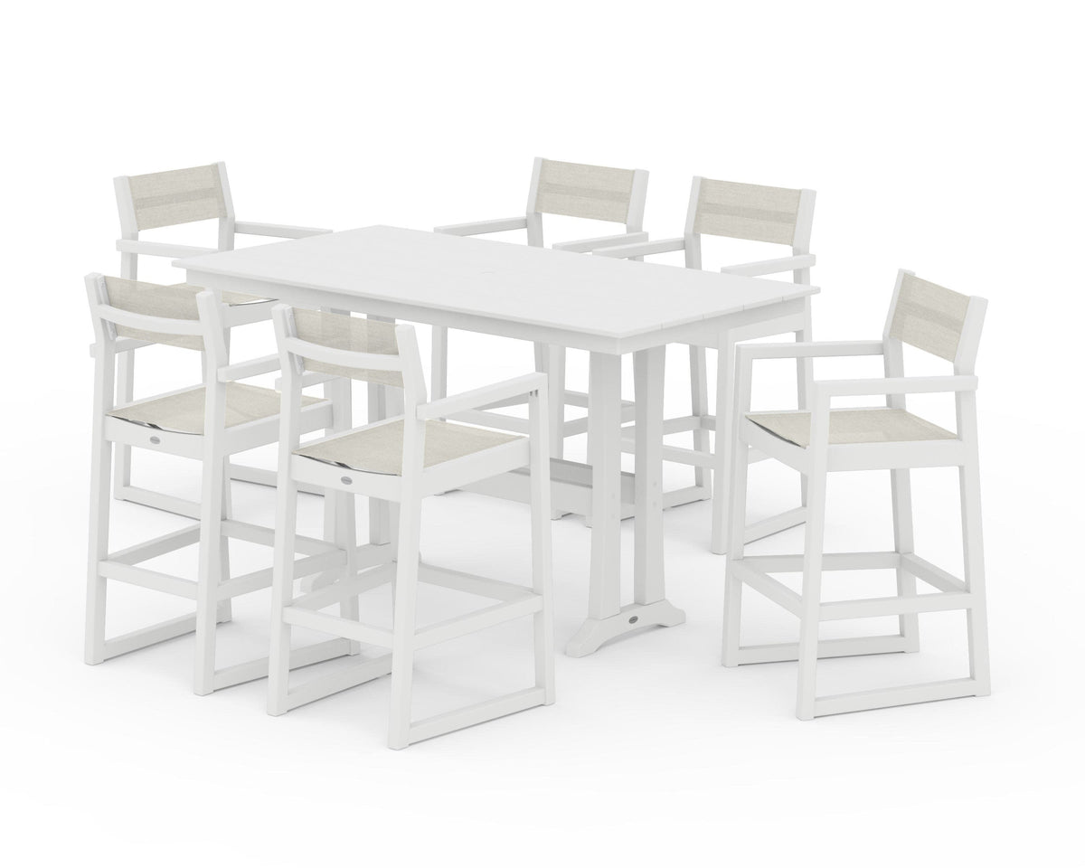 EDGE Sling Arm Chair 7-Piece Farmhouse Bar Set with Trestle Legs