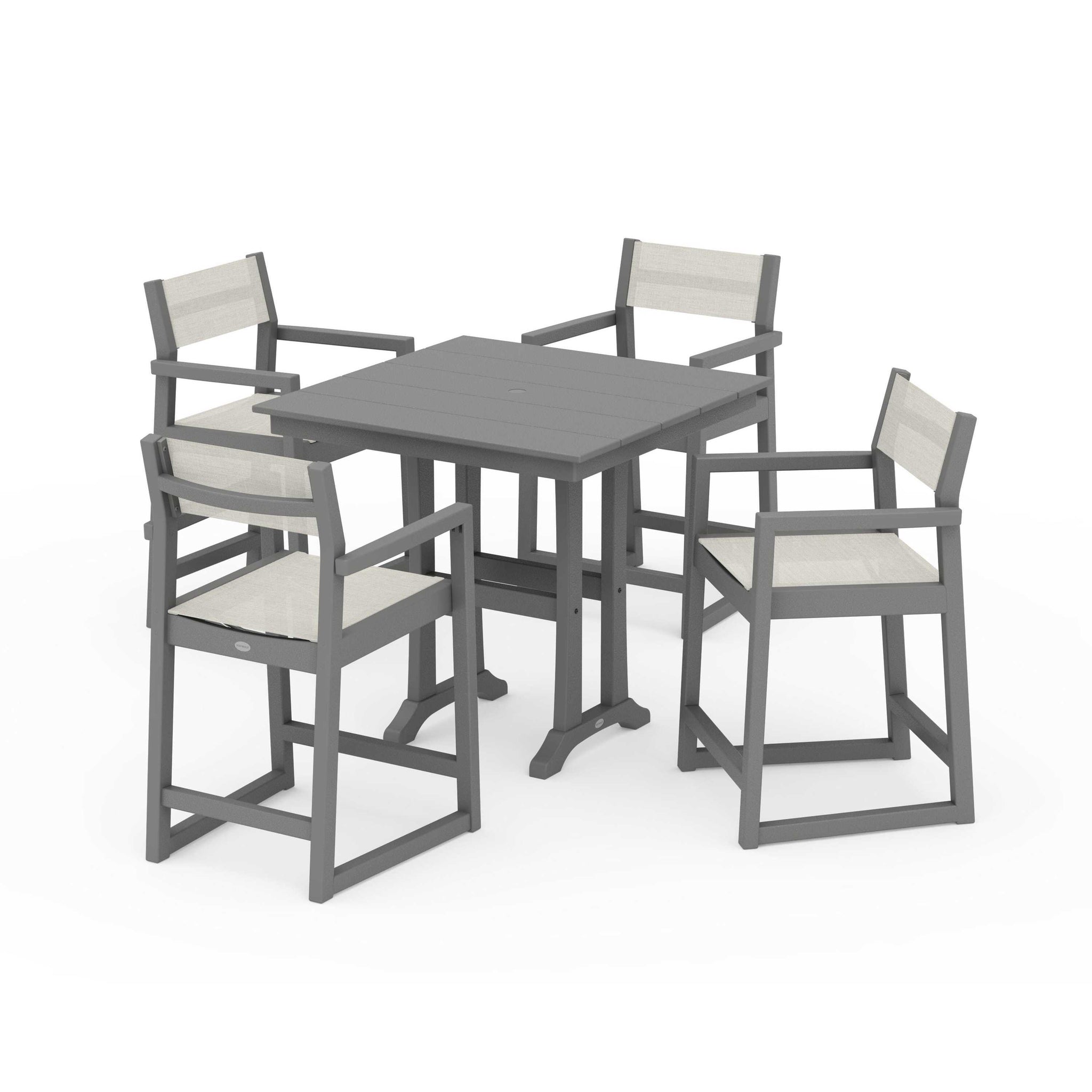 EDGE Sling Arm Chair 5-Piece Farmhouse Counter Set with Trestle Legs