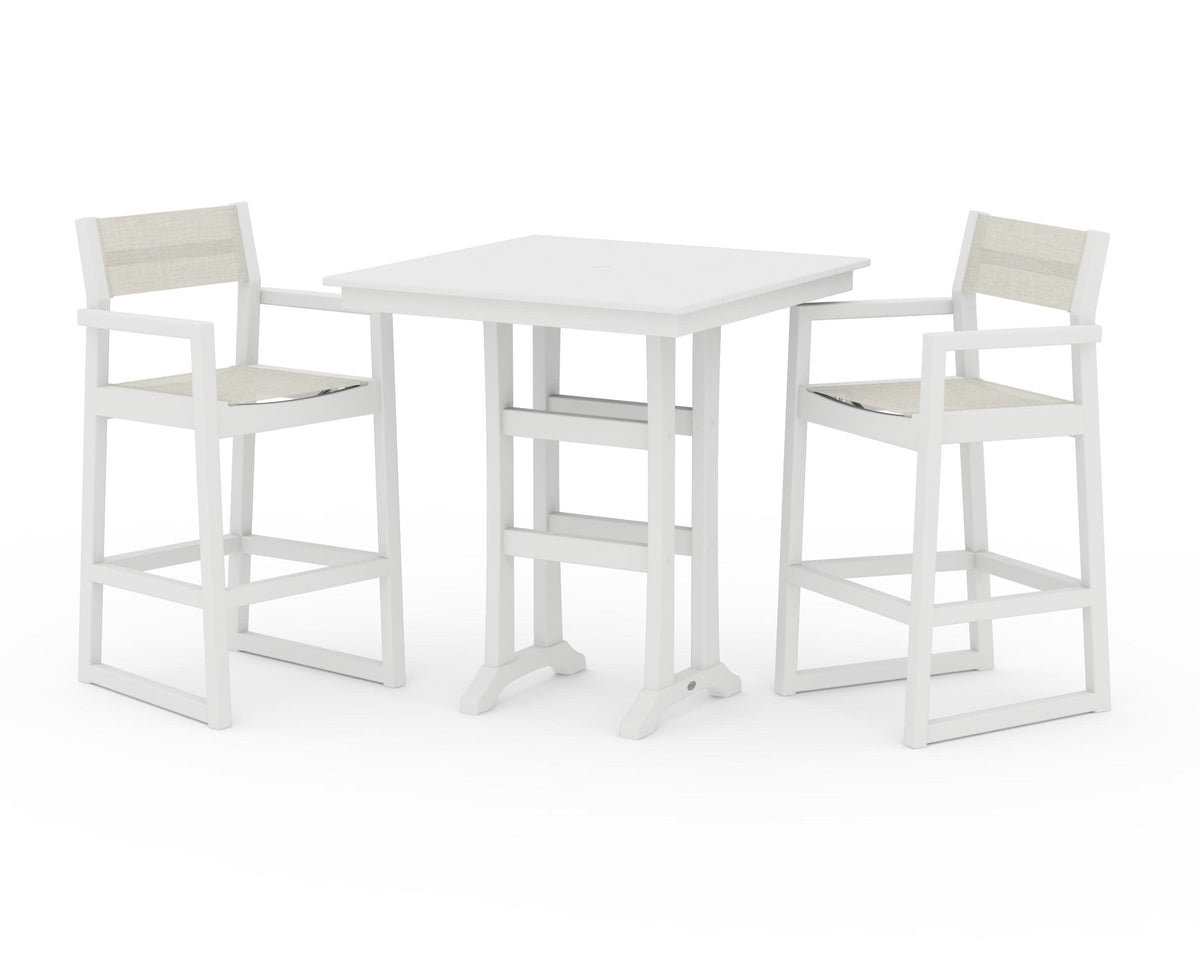 EDGE Sling Arm Chair 3-Piece Farmhouse Bar Set with Trestle Legs