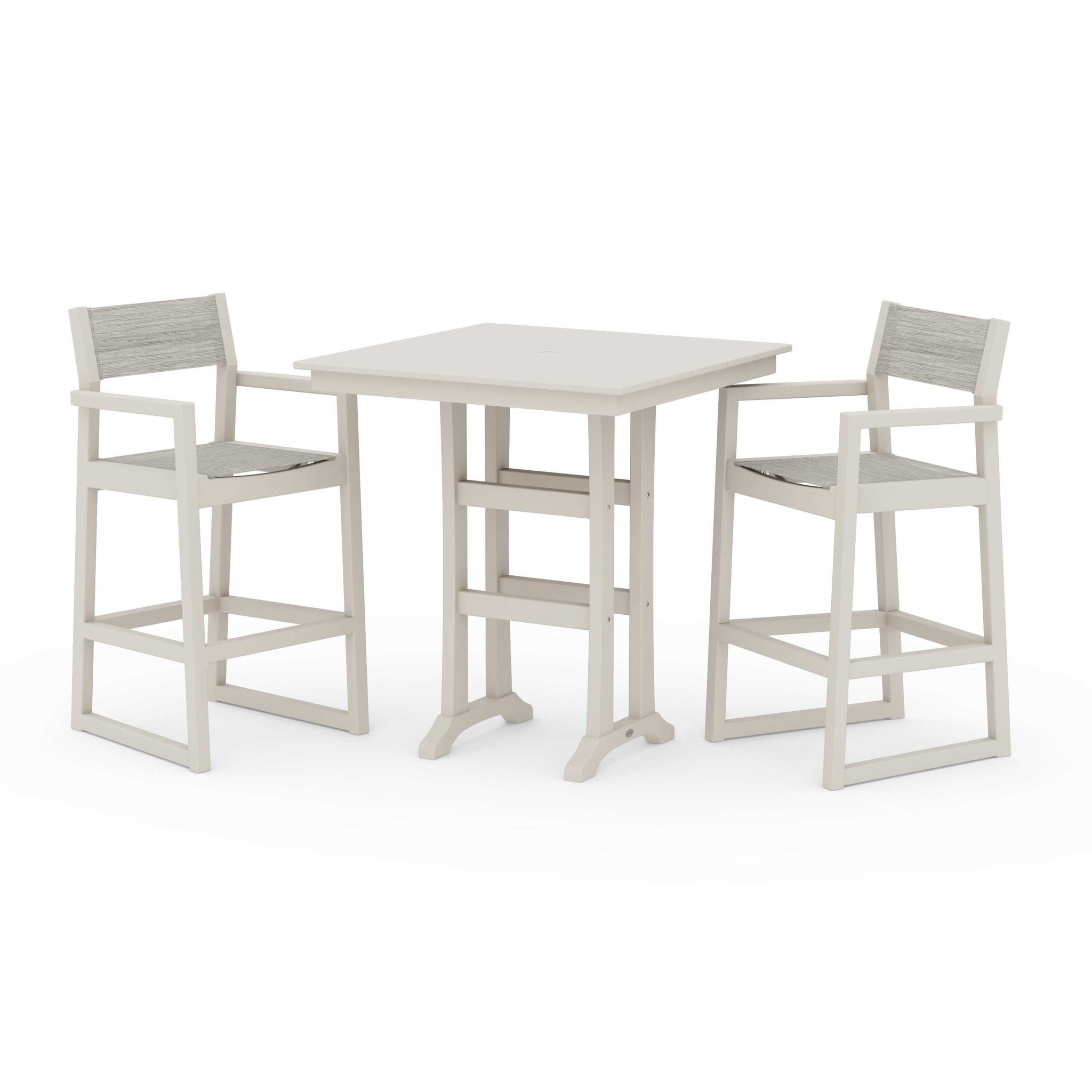 EDGE Sling Arm Chair 3-Piece Farmhouse Bar Set with Trestle Legs