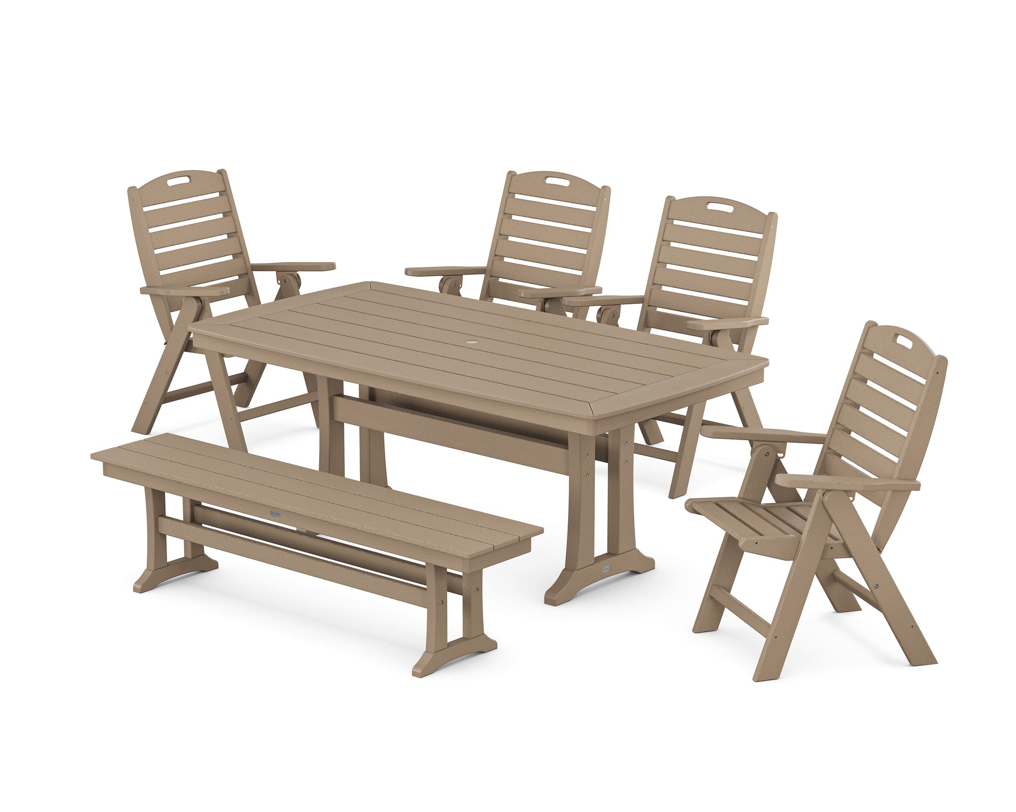 Nautical Highback 6-Piece Dining Set with Trestle Legs and Bench