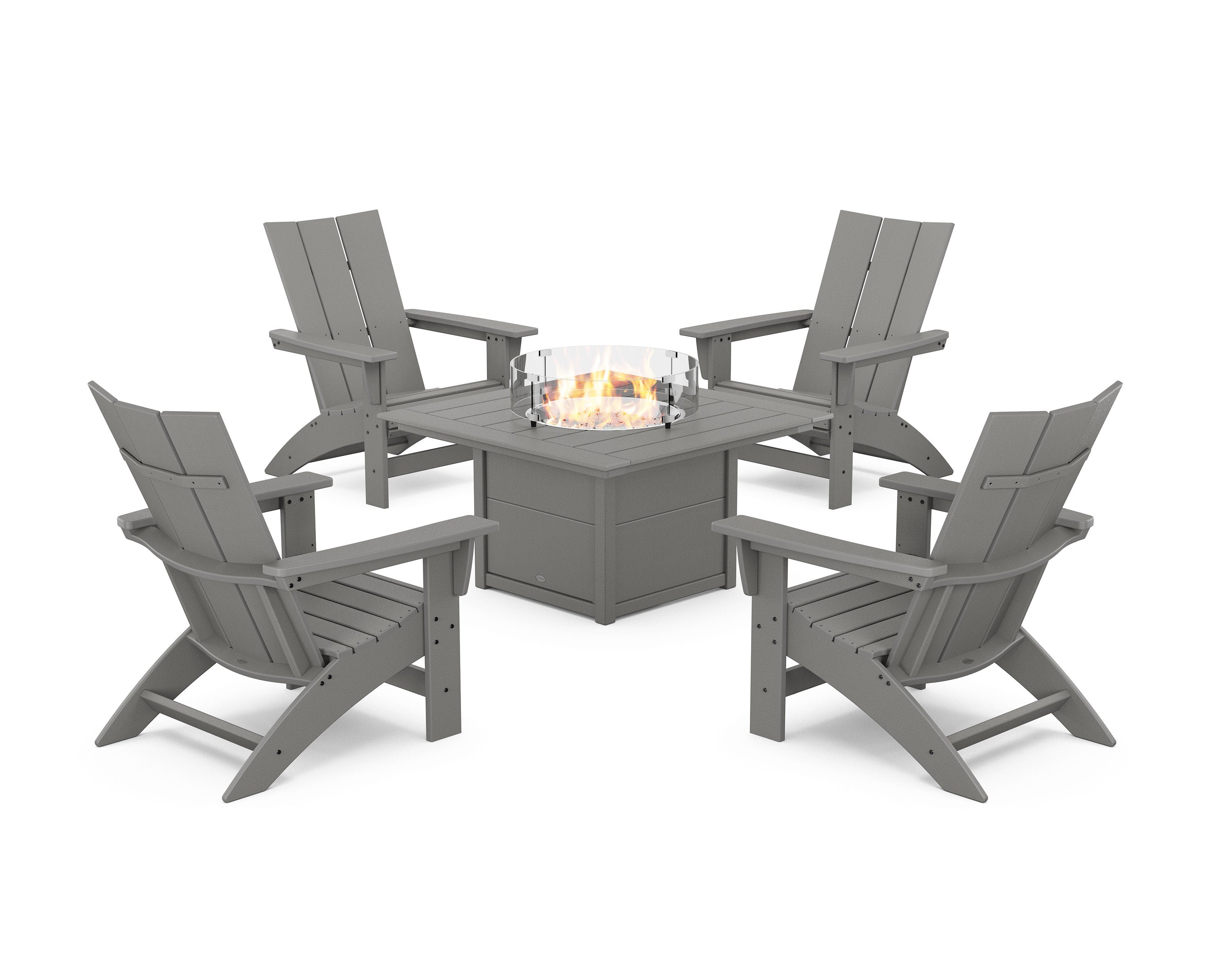 5-Piece Modern Grand Adirondack Conversation Set with Fire Pit Table