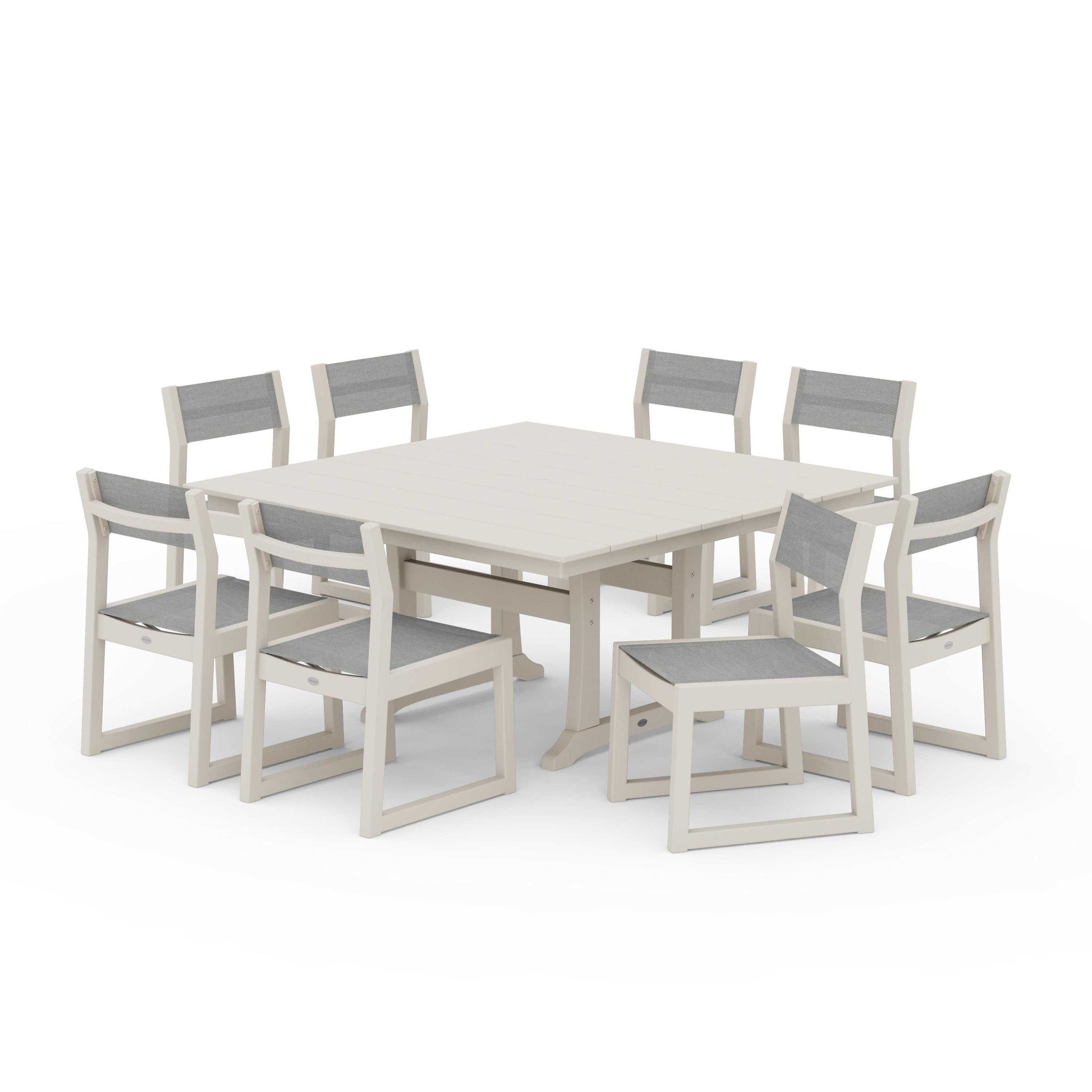 EDGE Sling Side Chair 9-Piece Farmhouse Trestle Dining Set