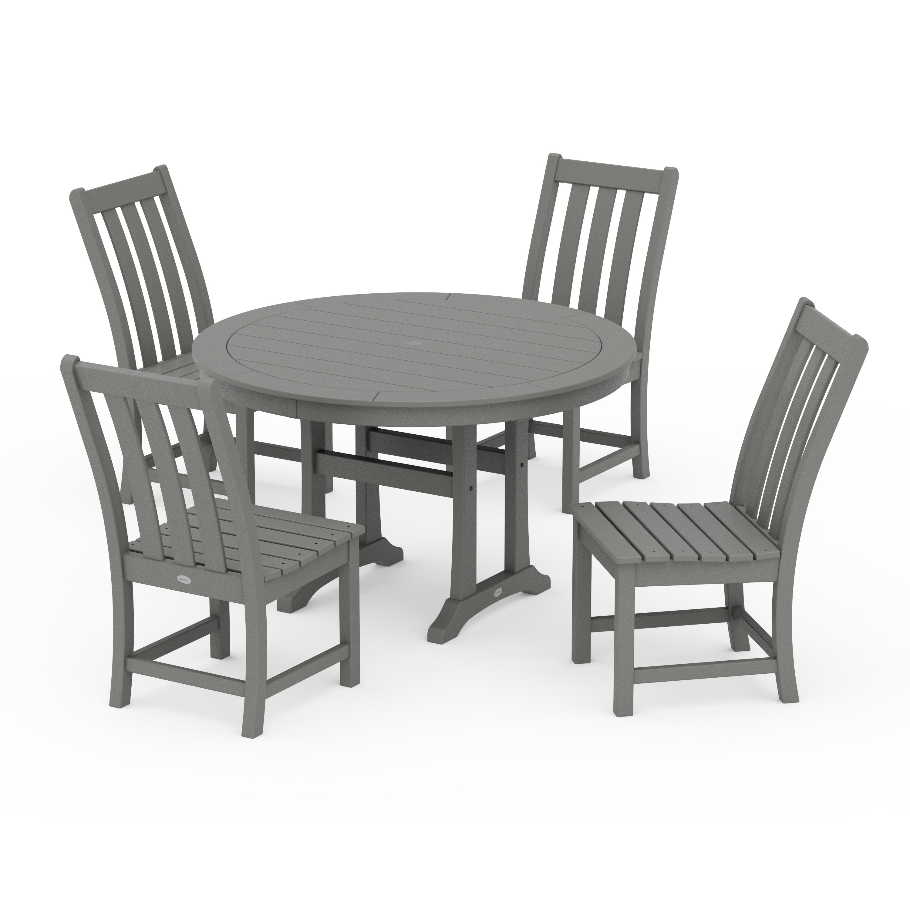 Vineyard Side Chair 5-Piece Round Dining Set With Trestle Legs